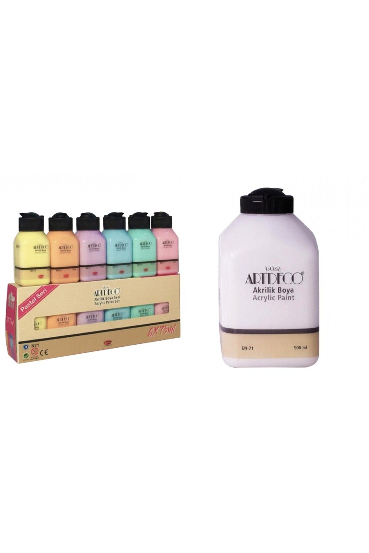 Artdeco Akrilik Boya 6x75ml Pastel Renkler 500ml Beyaz