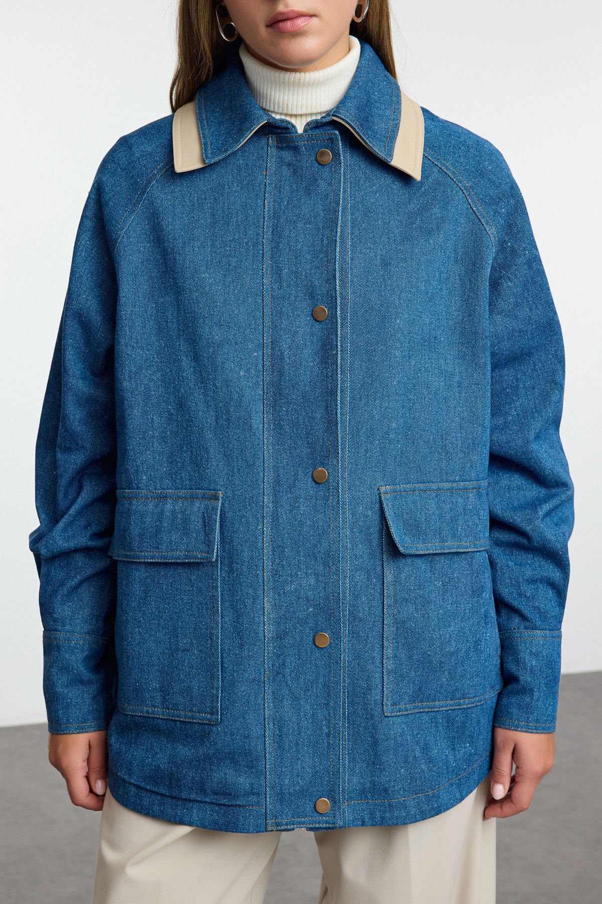 Trendyol Collection-Sötétkék túlméretes farmerdzseki - TWOAW25MO00174 5