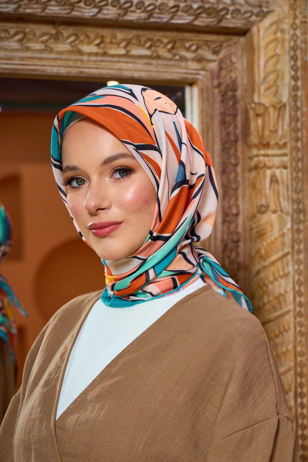 İpekhan İpekhan New Koleksiyon Soft Eşarp çam Yeşili Turuncu 1199 14