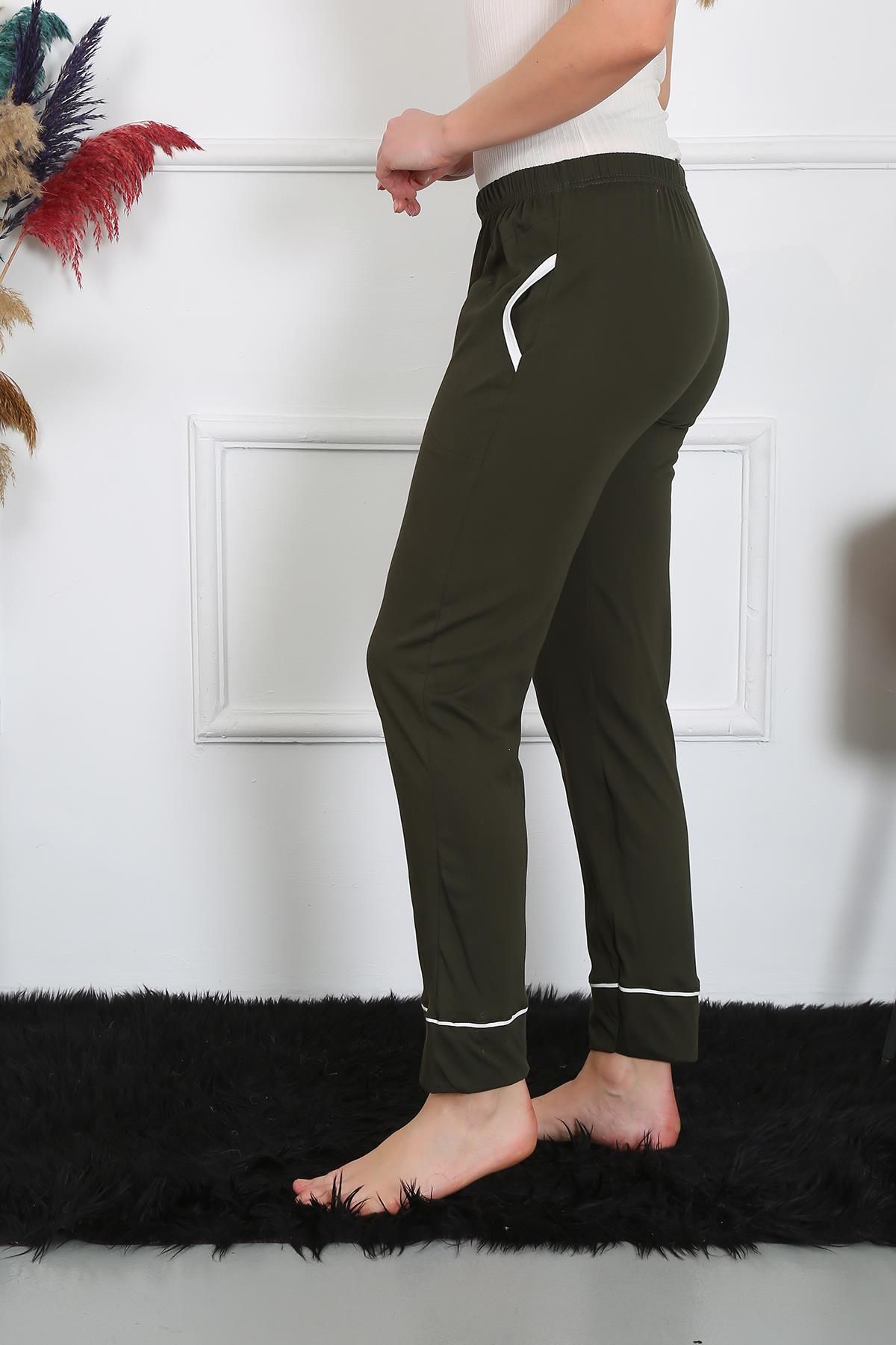 Akbeniz-Khaki Women's Pajamas - Cotton Combed, Pocketed, Single Bottom 27512 4
