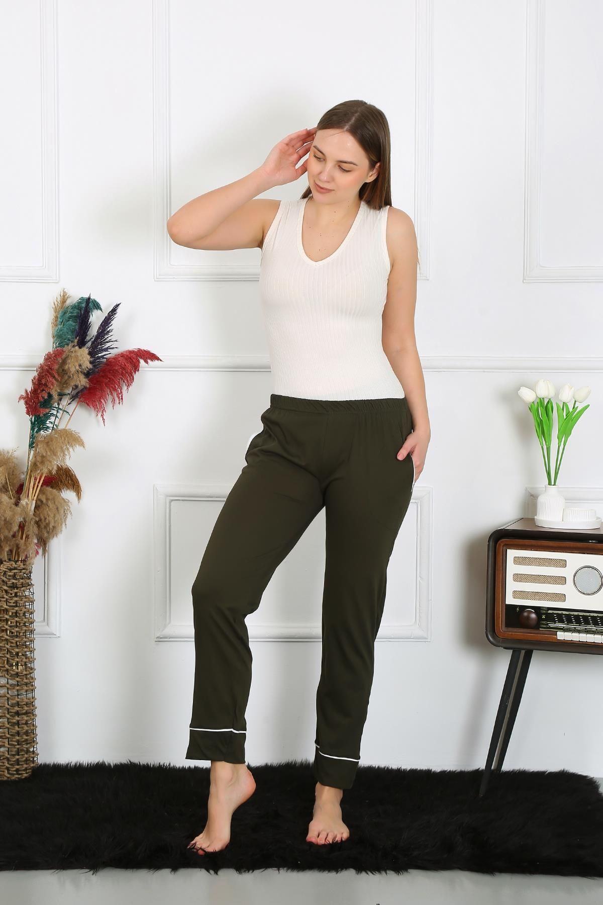 Akbeniz-Khaki Women's Pajamas - Cotton Combed, Pocketed, Single Bottom 27512 5