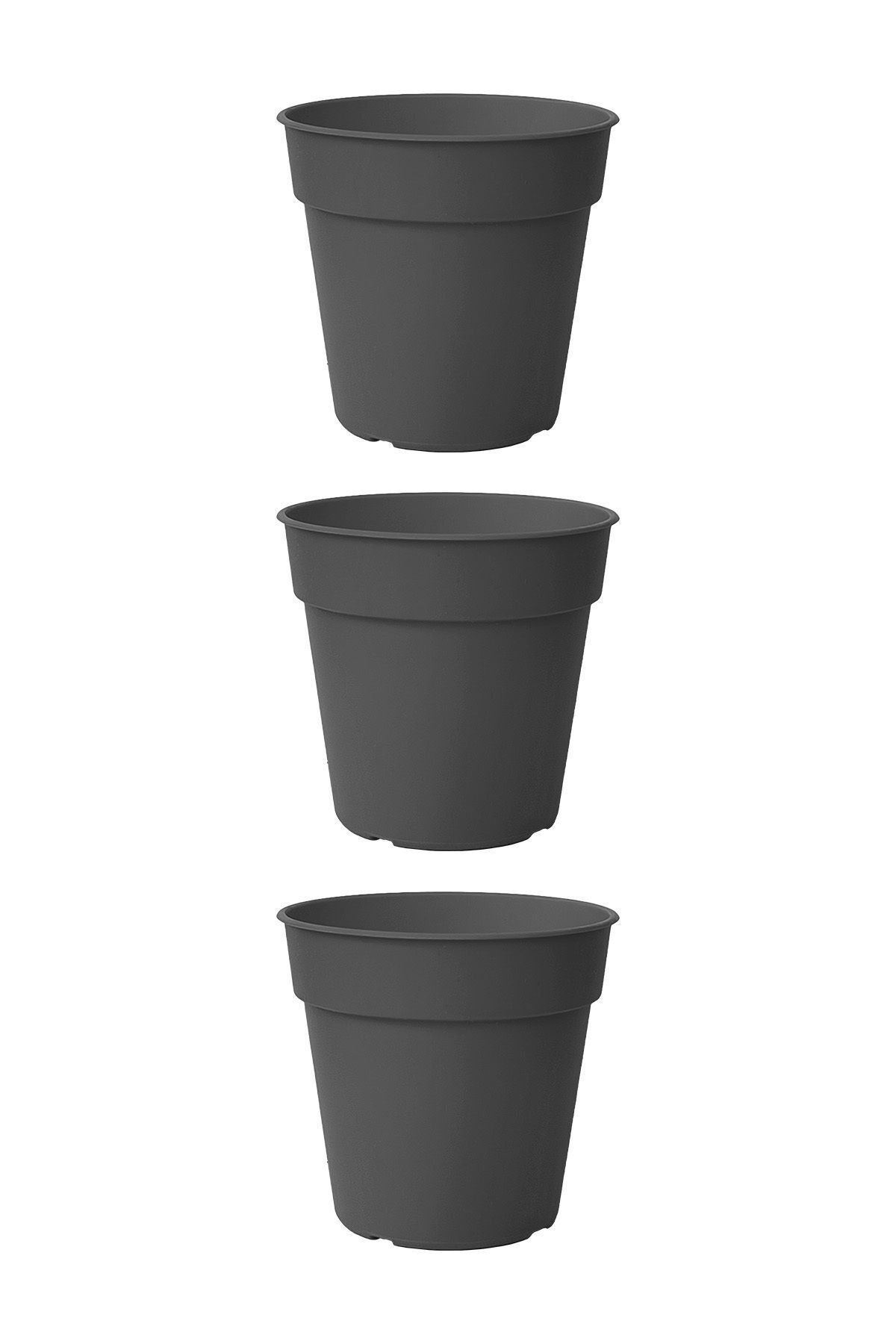3 Adet 0.4 Litre Gri Terakota Saksı Tabaklı Izgarasız Mat Plastik Saksı