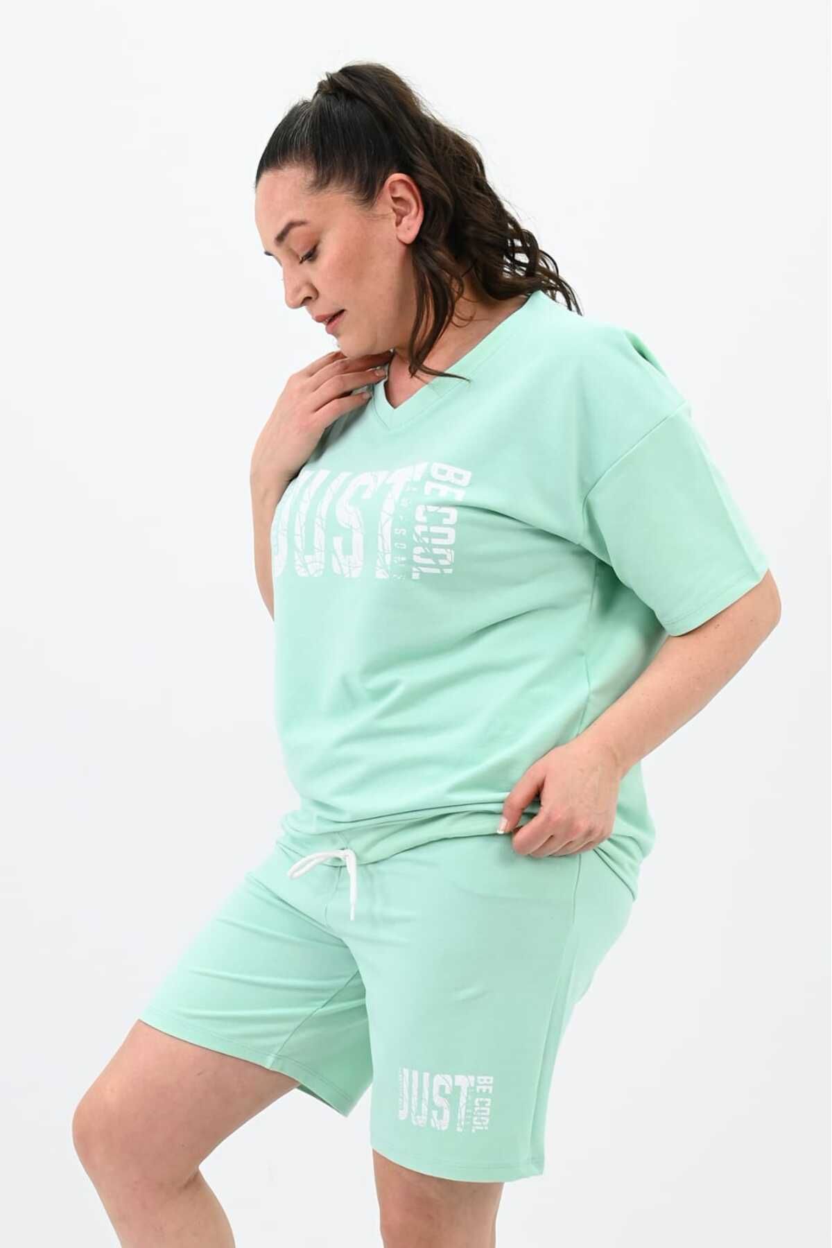 Koza Butik-طقم شورت نسائي مقاس كبير - مطبوع، 8087-24 2