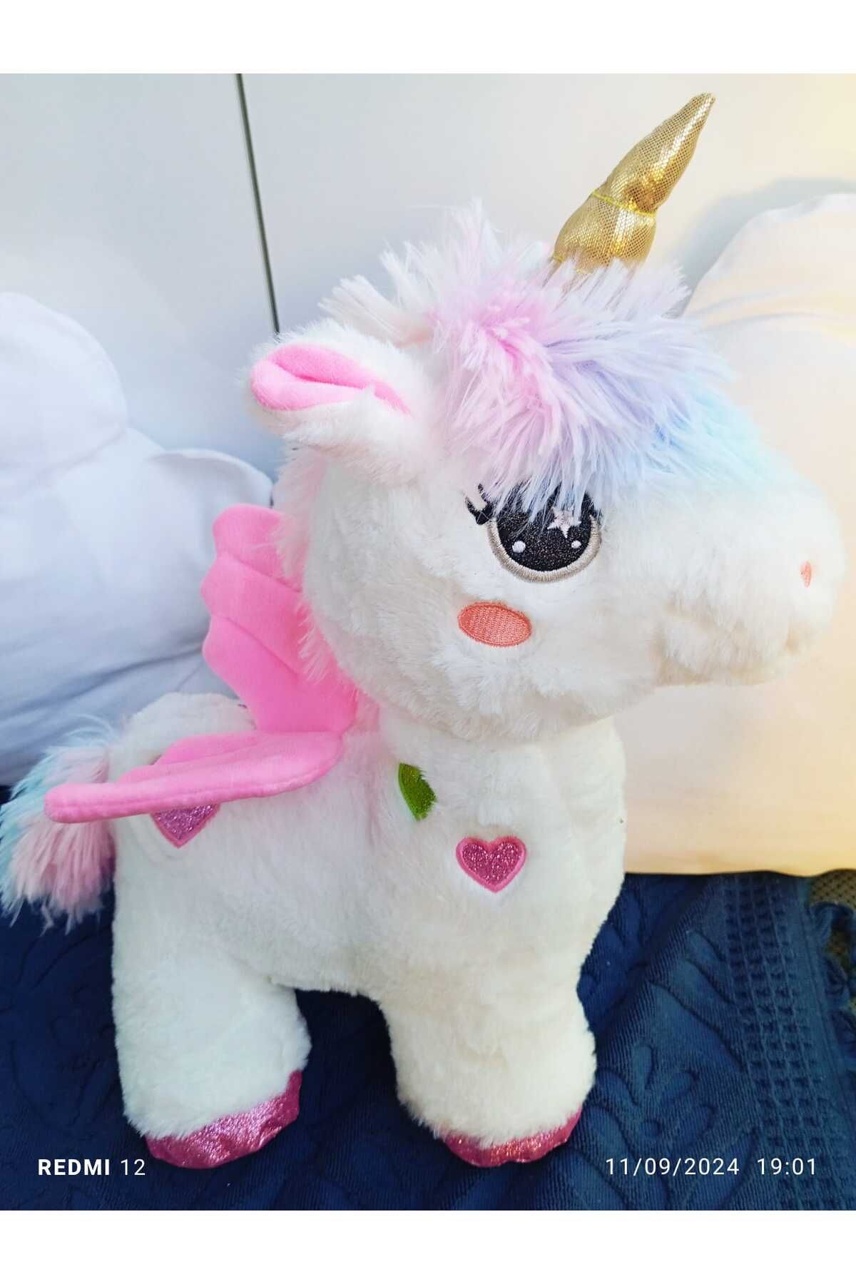 Büyük Boy Unicorn Tek Boynuzlu At Peluş Oyuncak Yüksek Kalite İthal 40 cm Pony Beyaz