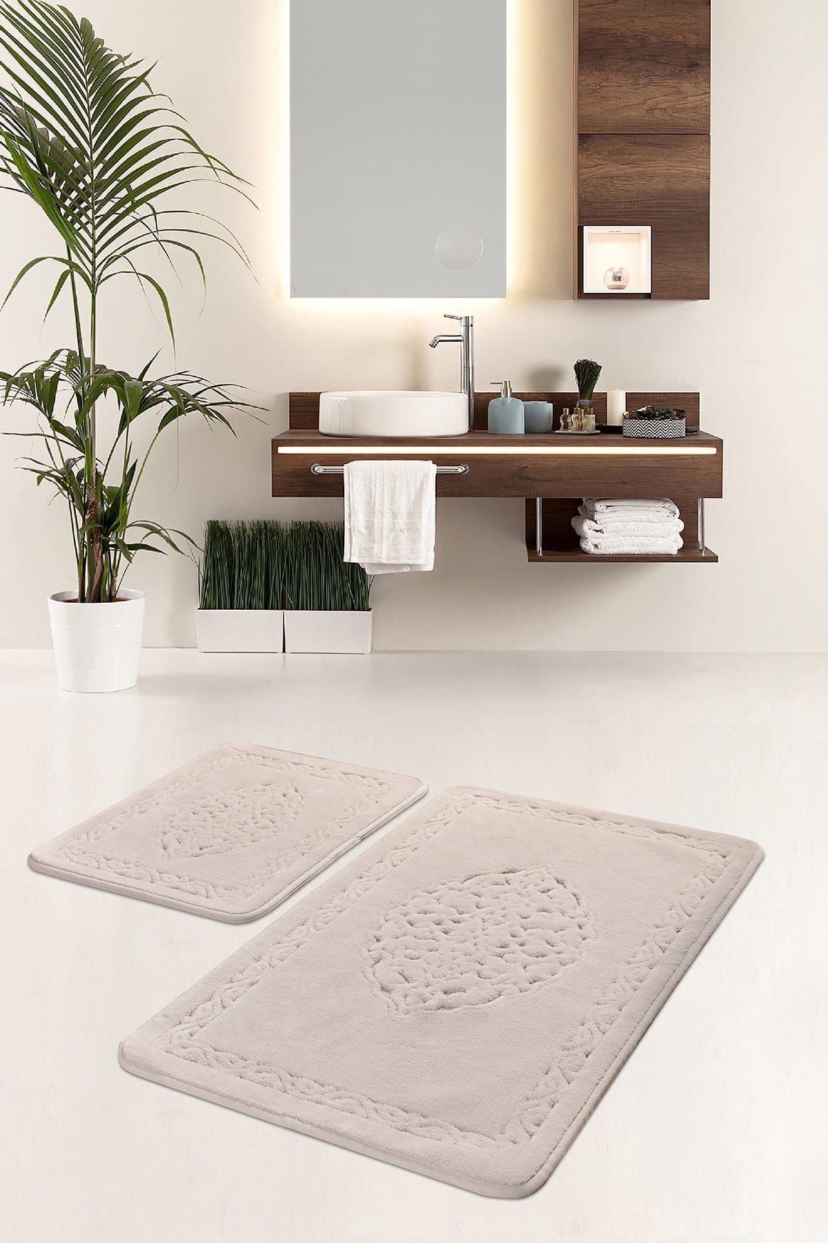 Chilai Home-Elite Mink Βαμβακερό Σετ 2 Μοκέτα Μπάνιου που πλένεται, Αντιολισθητική βάση 1
