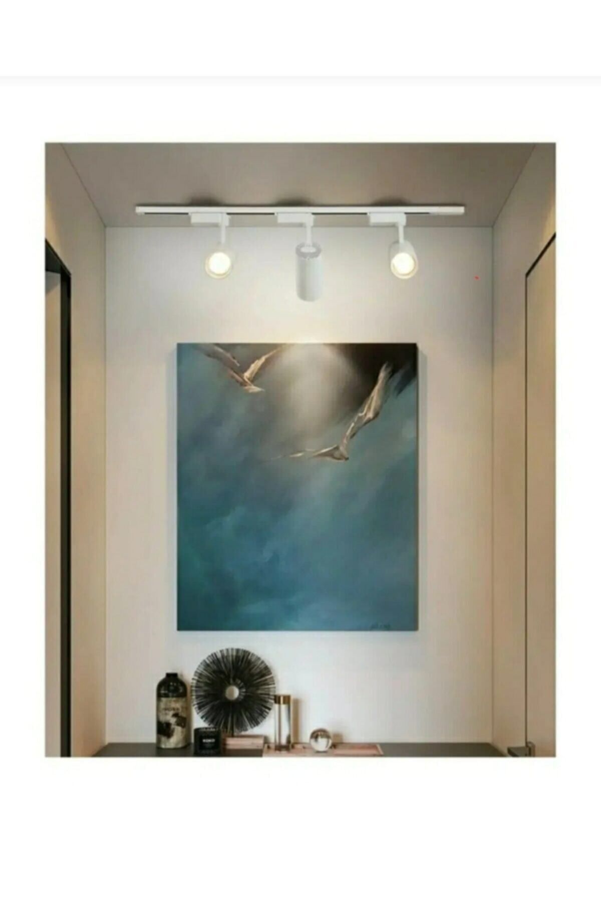 Led Pasajı-White Case and 4000k Light 6 Pieces 360 Degree Rotating LED Rail Spot Lamp 2 Pieces 1 Meter Rail Luminaire 2