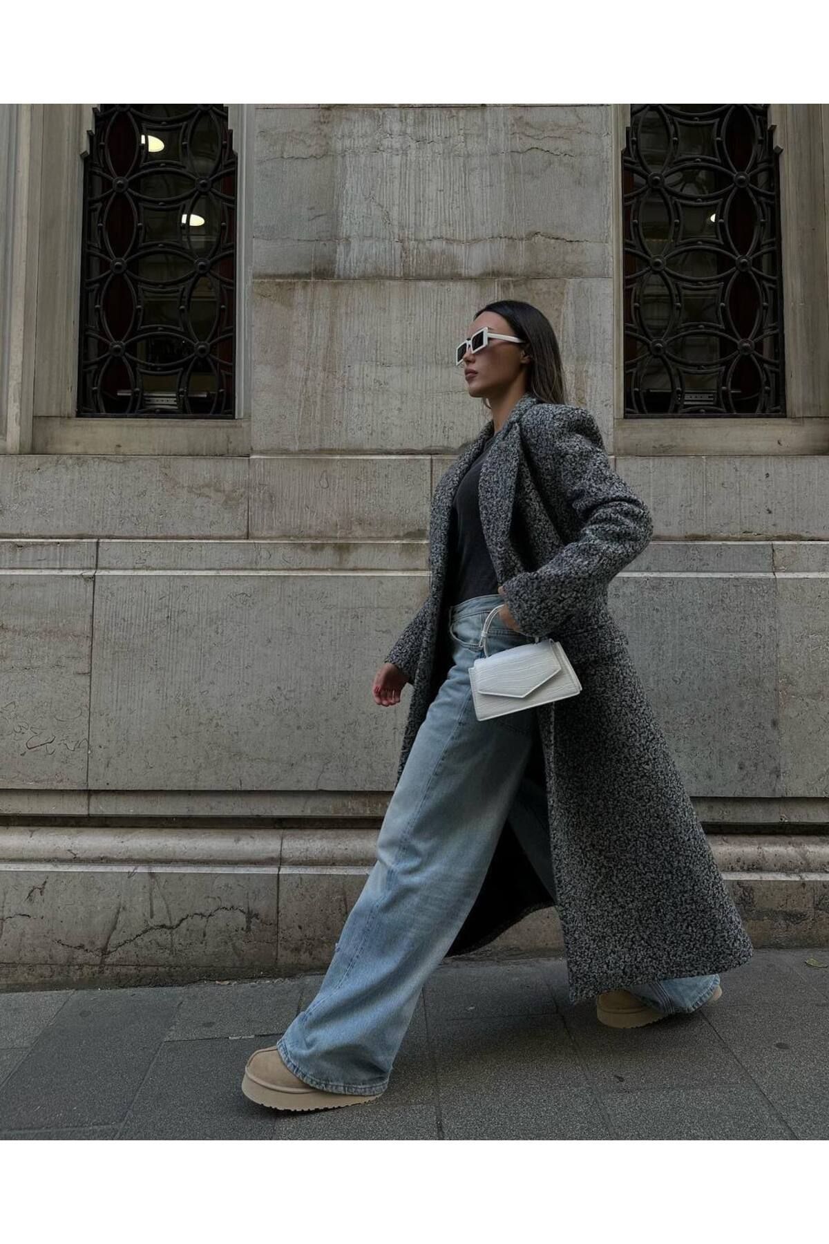 My Blog-Anthracite Single Button Long Boucle Coat-54440 3