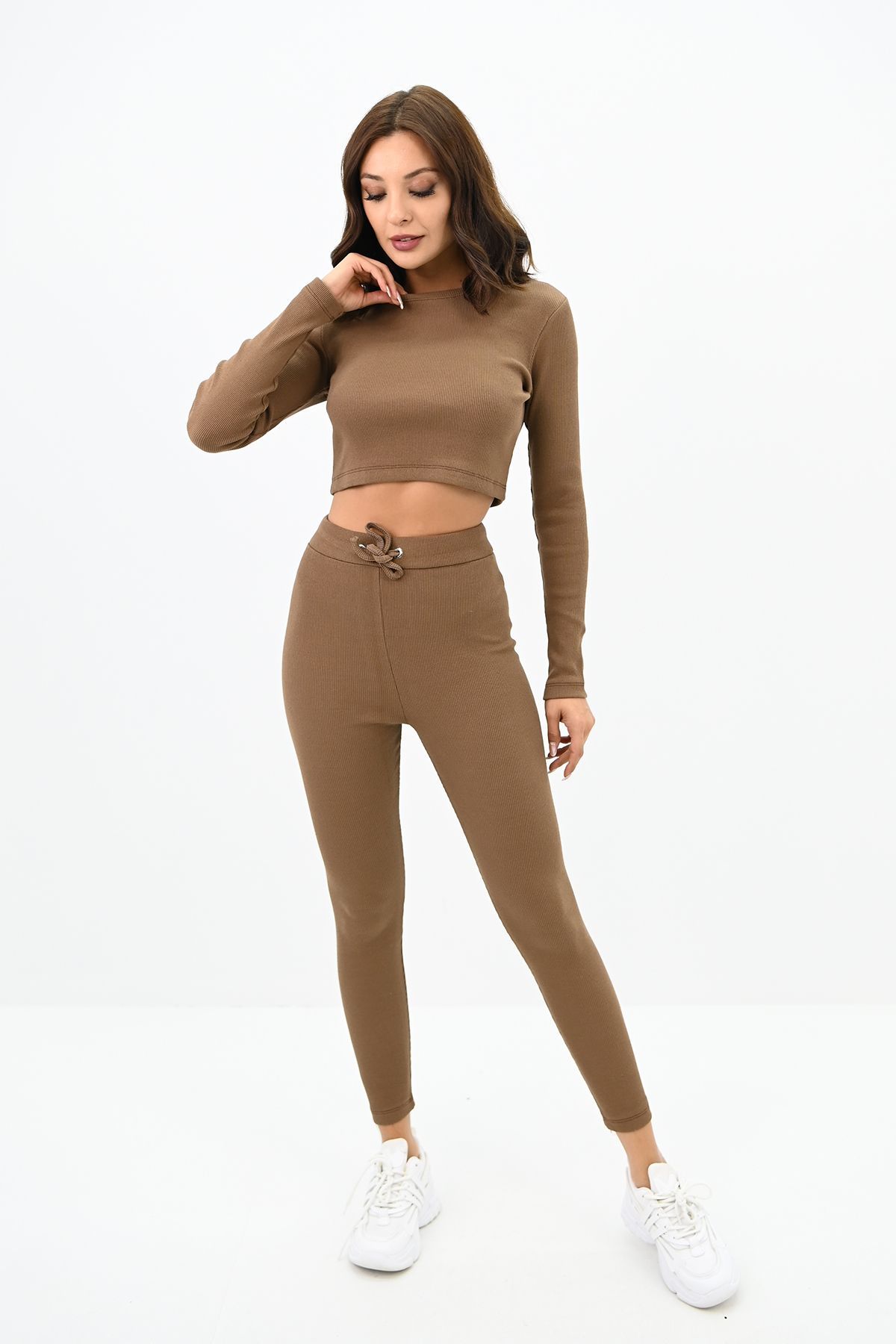 Koza Butik-Γυναικείο Σετ Καλσόν Καμισόλ Crop 3727-23 2