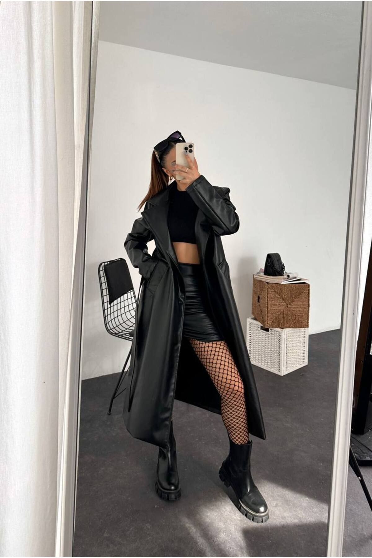 HOZGİYİM-Langer Trenchcoat aus Kunstleder für Damen – mit Gürtel 5