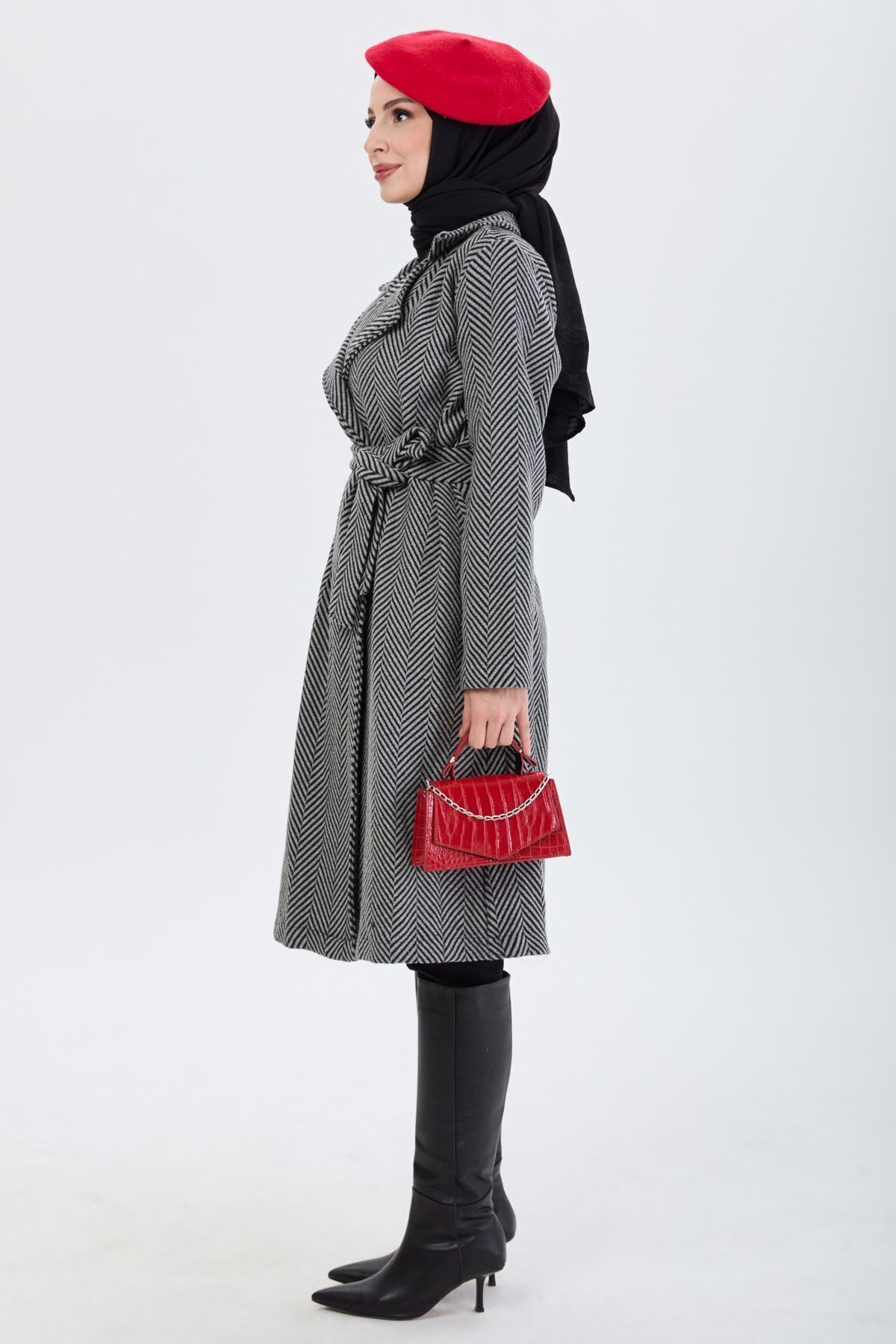 TOFİSA-Women's Gray Trench Straight Jacket Collar - 13091 3