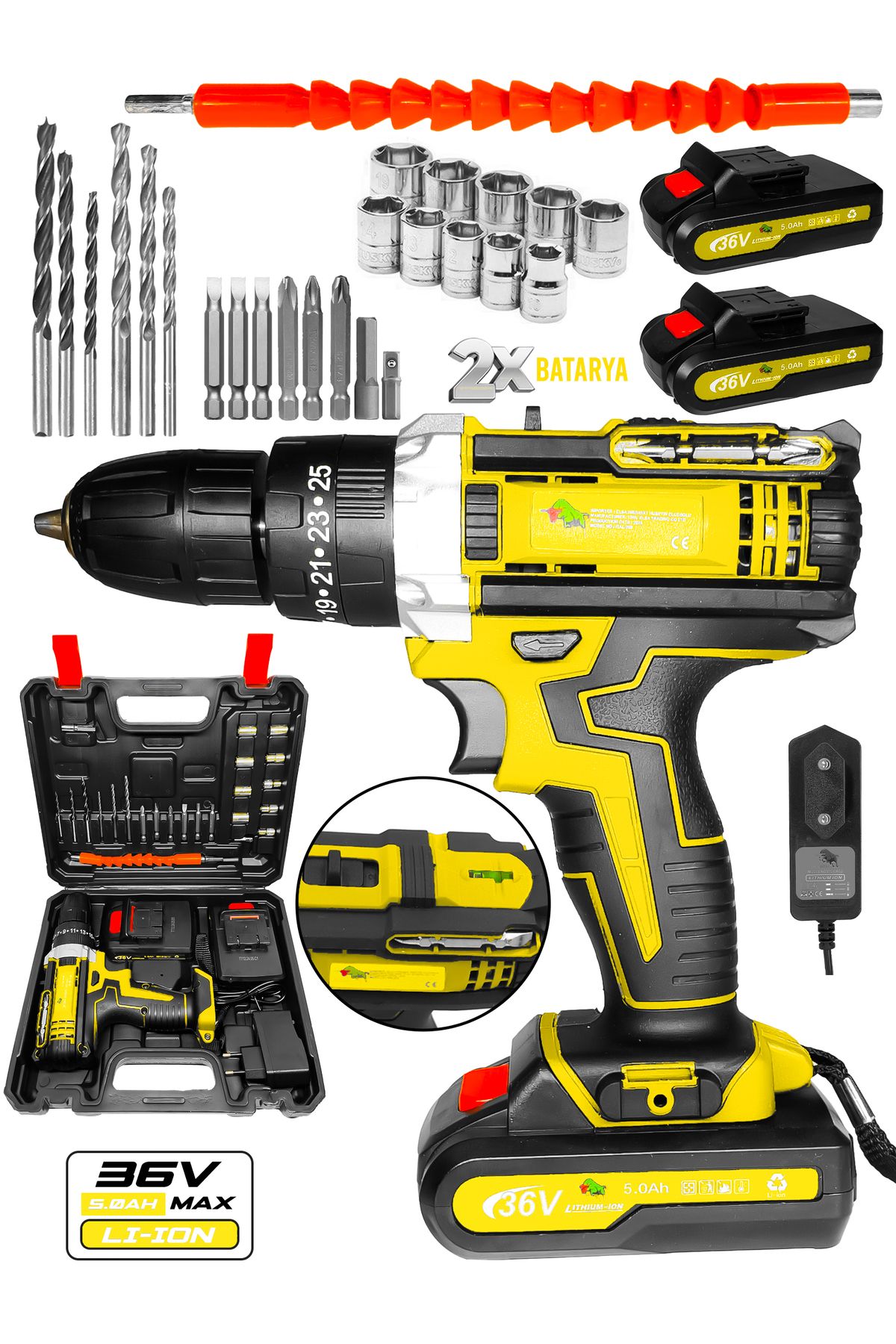 Daflong 36 V SU TERAZİLİ ÇELİK GÖVDE ŞARJLI DARBELİ MATKAP+UÇ SETİ