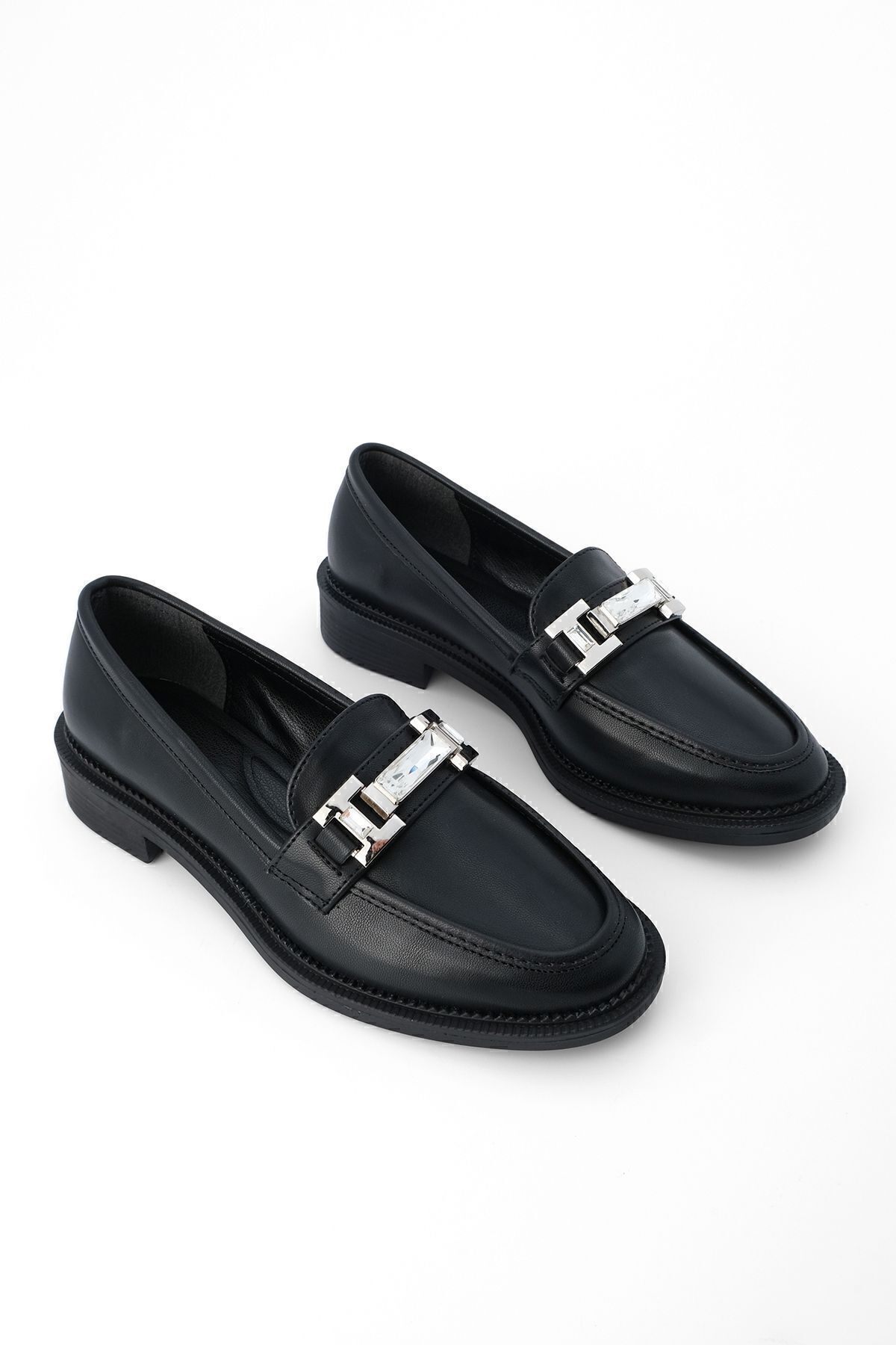 Marjin-Damen Loafer mit Schmucksteinen und Schnalle, Freizeitschuhe Hosre Schwarz 5