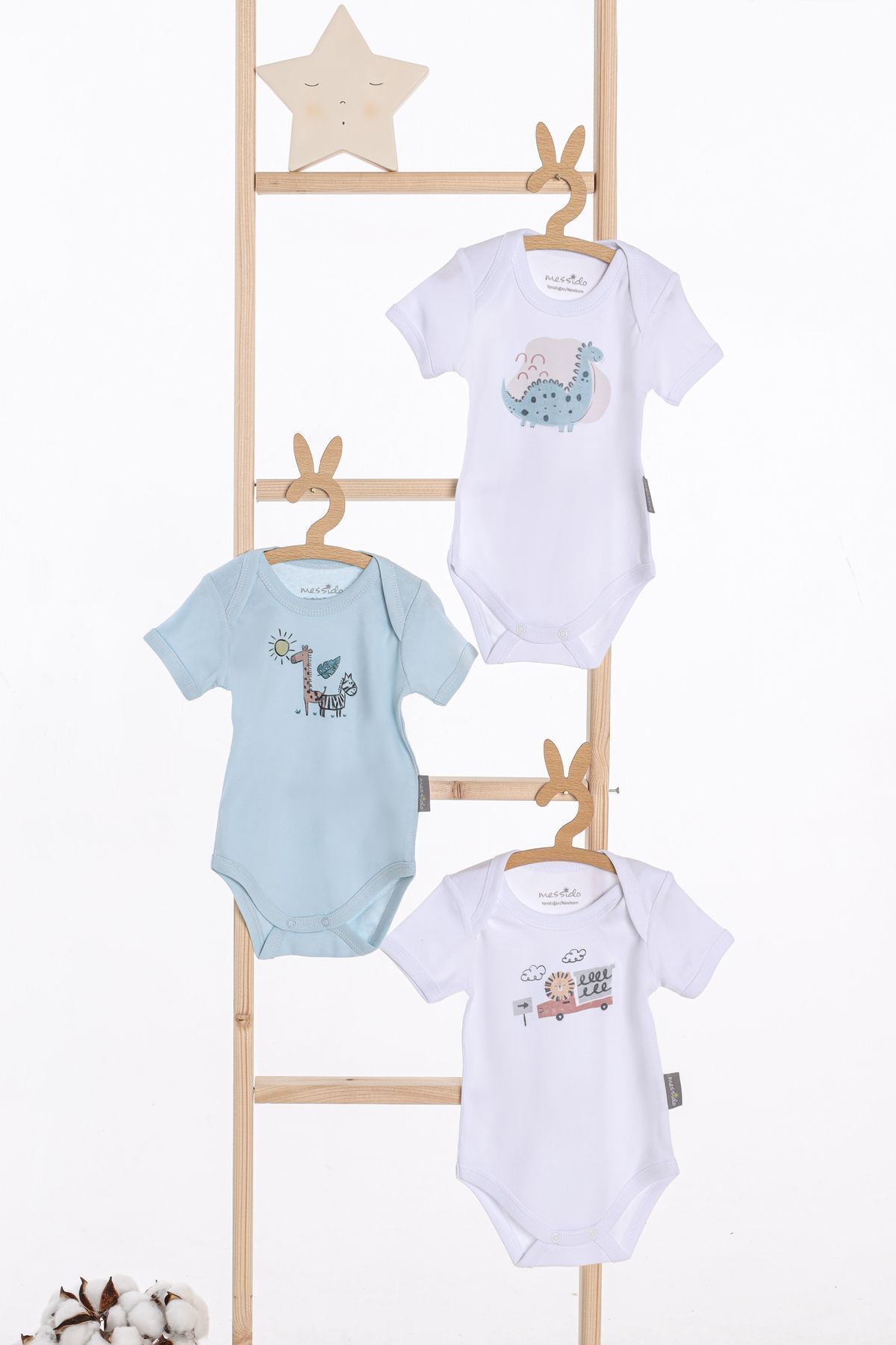 مسیدو بادی نوزادی پسرانه ۱۰۰٪ پنبه، بسته ۳ عددی