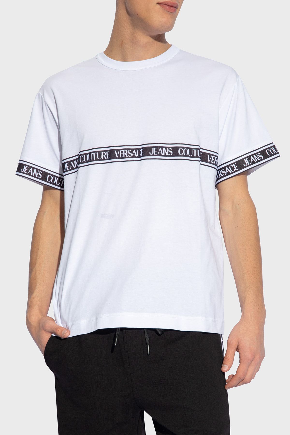 لوگو یقه خدمه نخی با تناسب معمولی تی شرت مردانه تی شرت 76GAHC06 CJ01C VERSACE JEANS COUTURE
