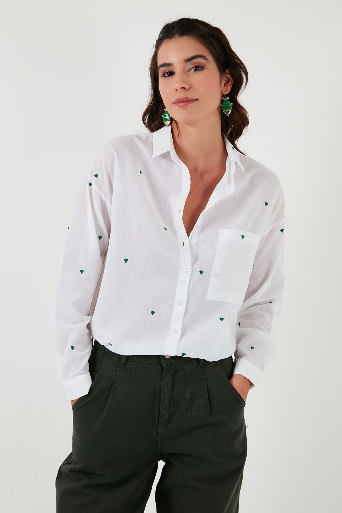 Lela-Heart Embroidered 100% Cotton Pocket Regular Fit Shirt SHIRT51430393 6