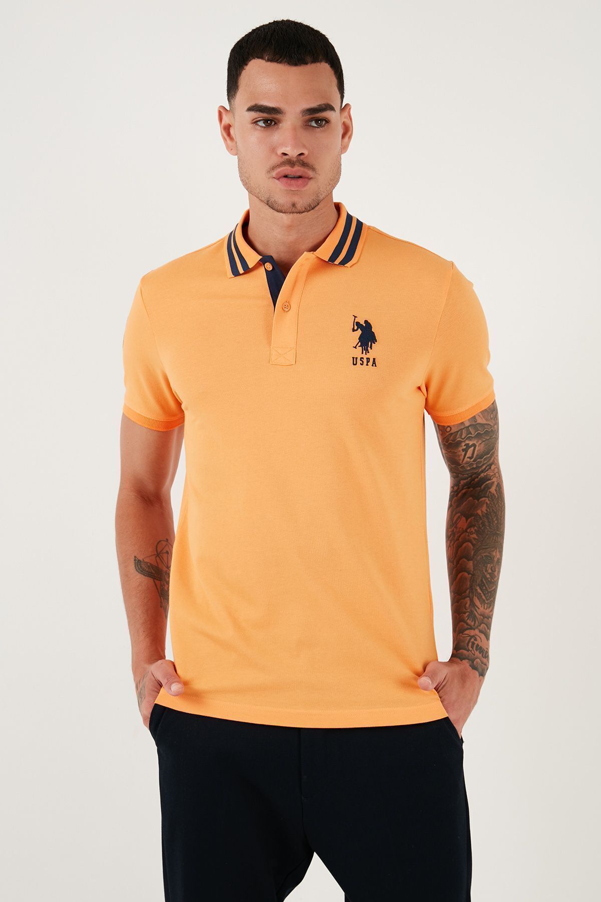 یو اس پولو تی شرت مردانه یقه گرد اسلیم فیت U.S. Polo Assn طرح پنبه‌ای، یقه پولو، G081GL0111571222