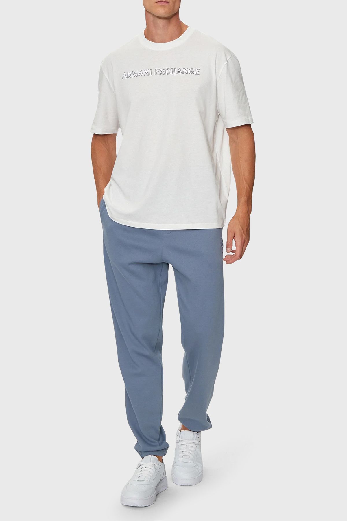 تی شرت سفید مردانه دوچرخه پنبه ای Yaka 6dztbd zj3vz 1116 Armani Exchange