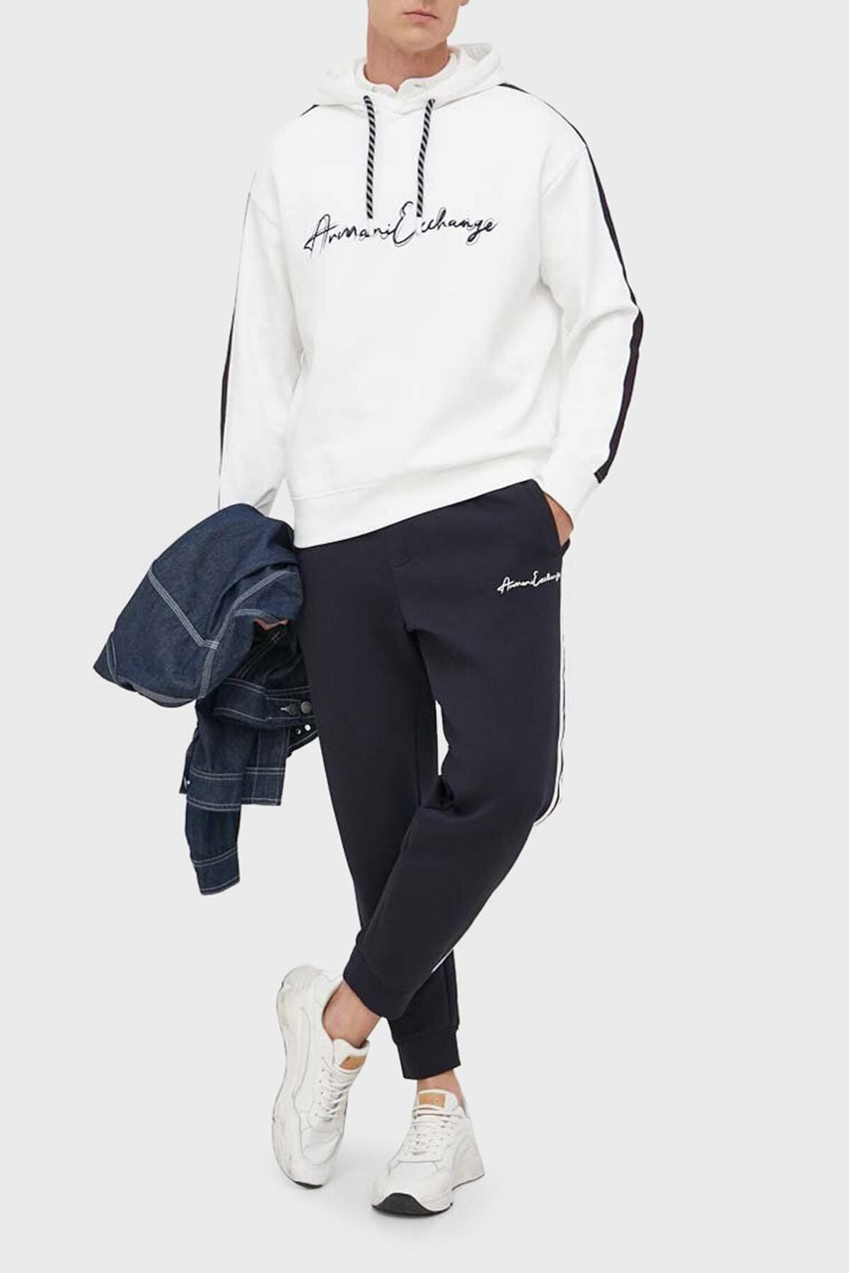 سویشرت سفید مردانه آرم کتبی کتری معمولی عرق مناسب نر 6rzmld zjzgz 1116 Armani Exchange