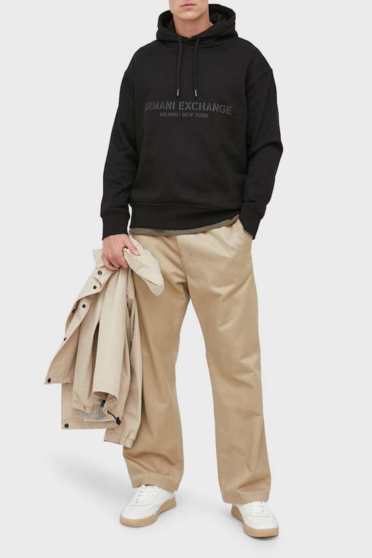 سویشرت مشکی مردانه نیش پنبه لوگوی معمولی عرق مناسب 6rzmle zj4xz 1200 Armani Exchange