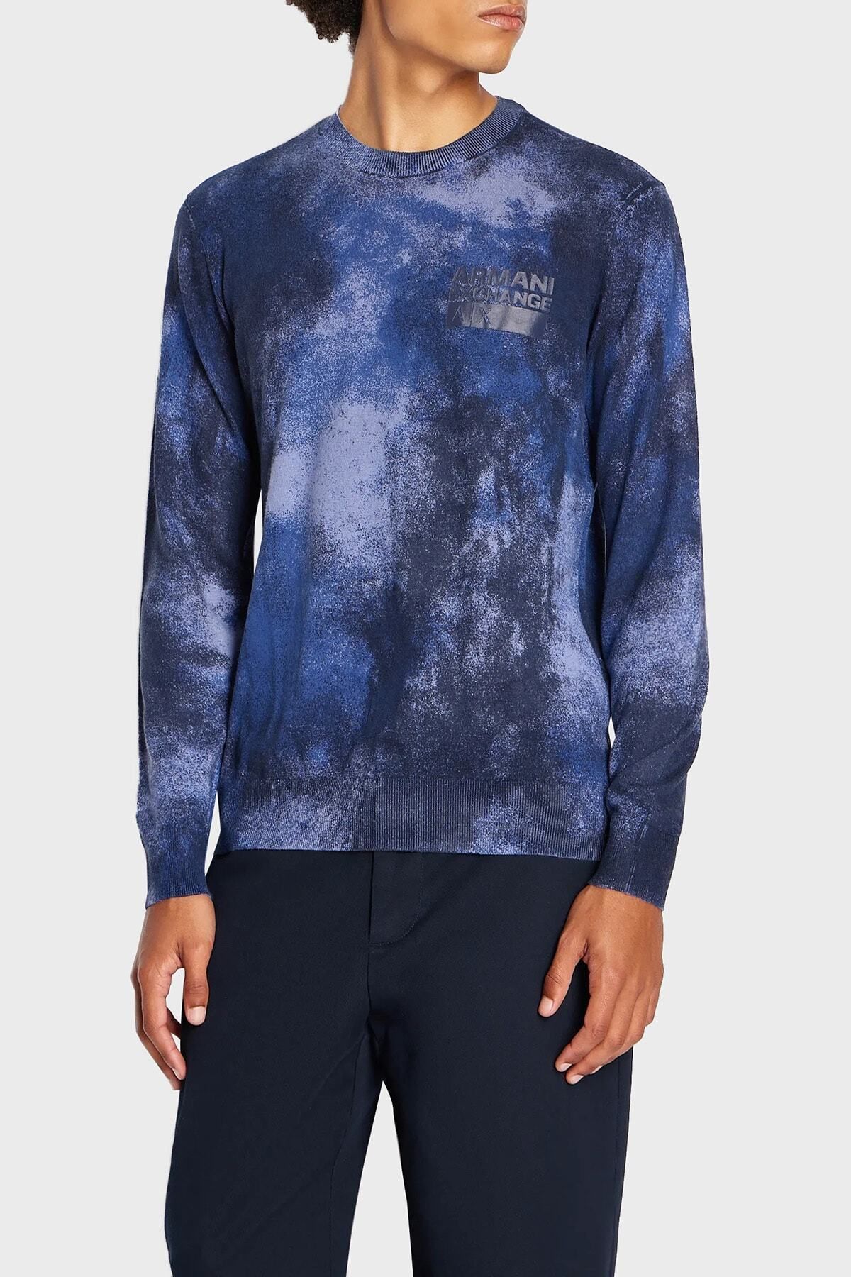 پلیور آبی مردانه لوگوی مناسب پنبه ای طراحی ژاکت KAZAKH 6RZM2D ZMW8Z 25EC Armani Exchange
