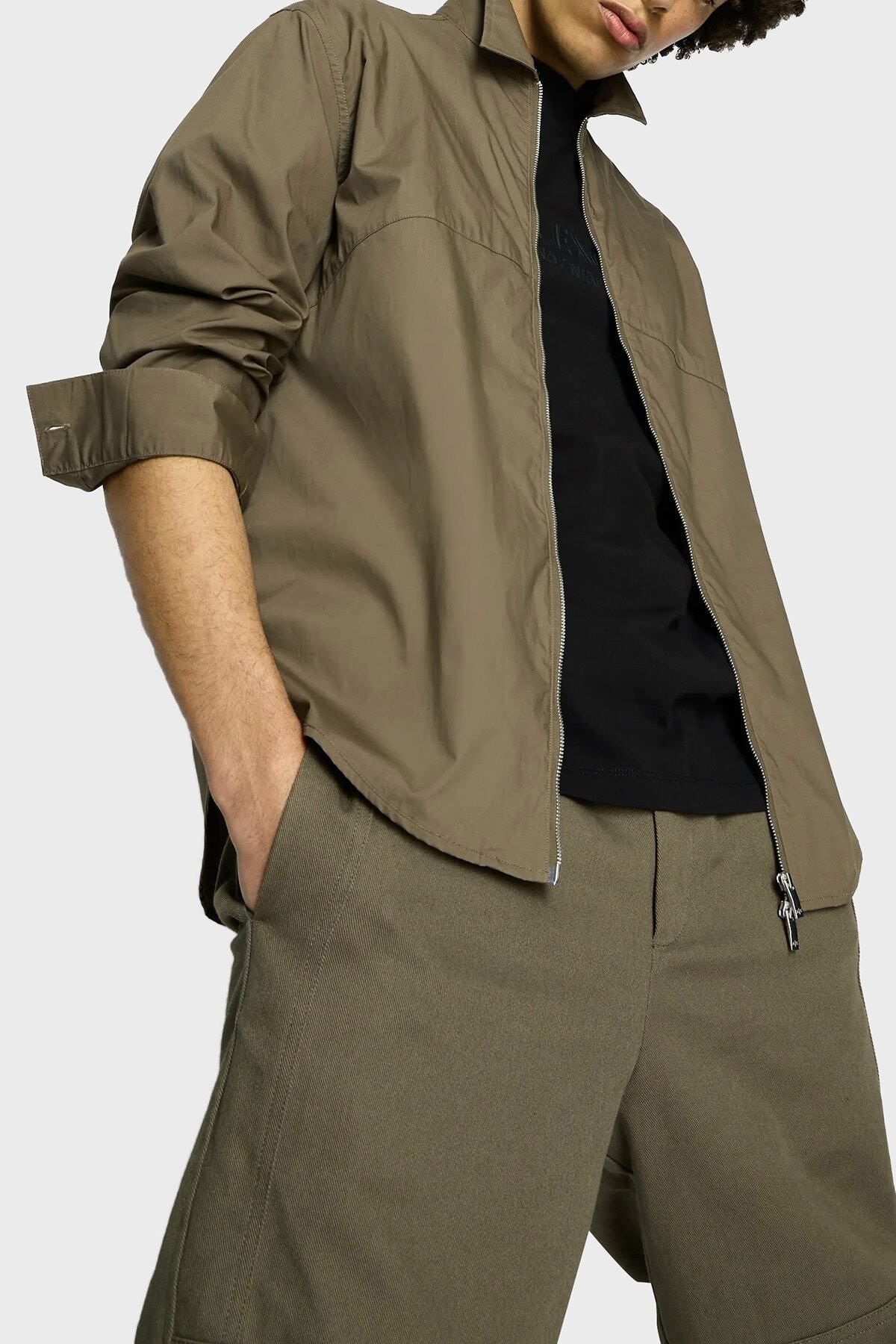 پیراهن / بلوز دکمه دار سبز مردانه کشیده شده با لباس مناسب پنبه 6rzcl6 ZN2VZ 1784 Armani Exchange