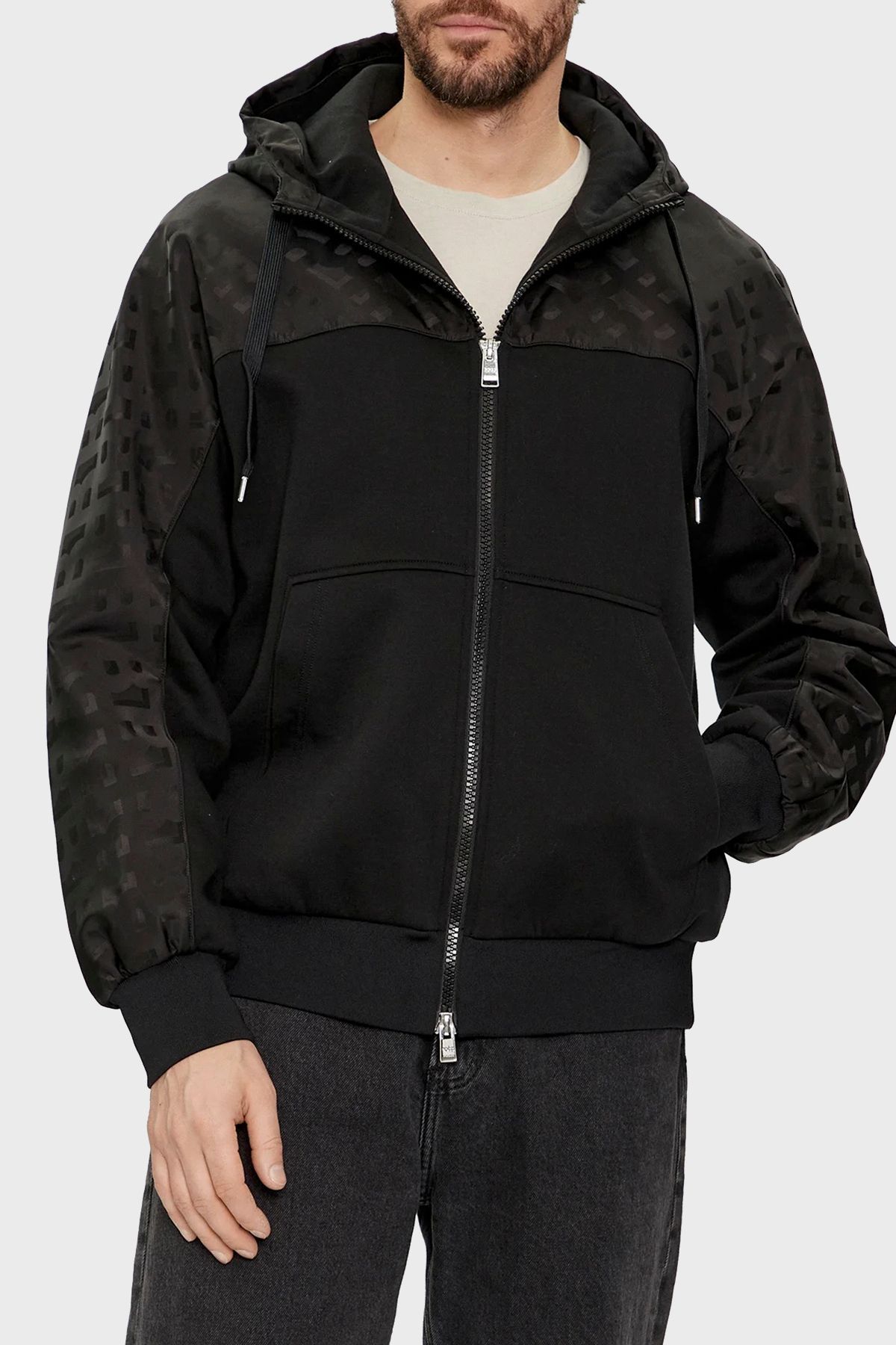 سویشرت مشکی مردانه پنبه آرم Zipper Hasted Mixed Fit Sweat عرق 001 BOSS