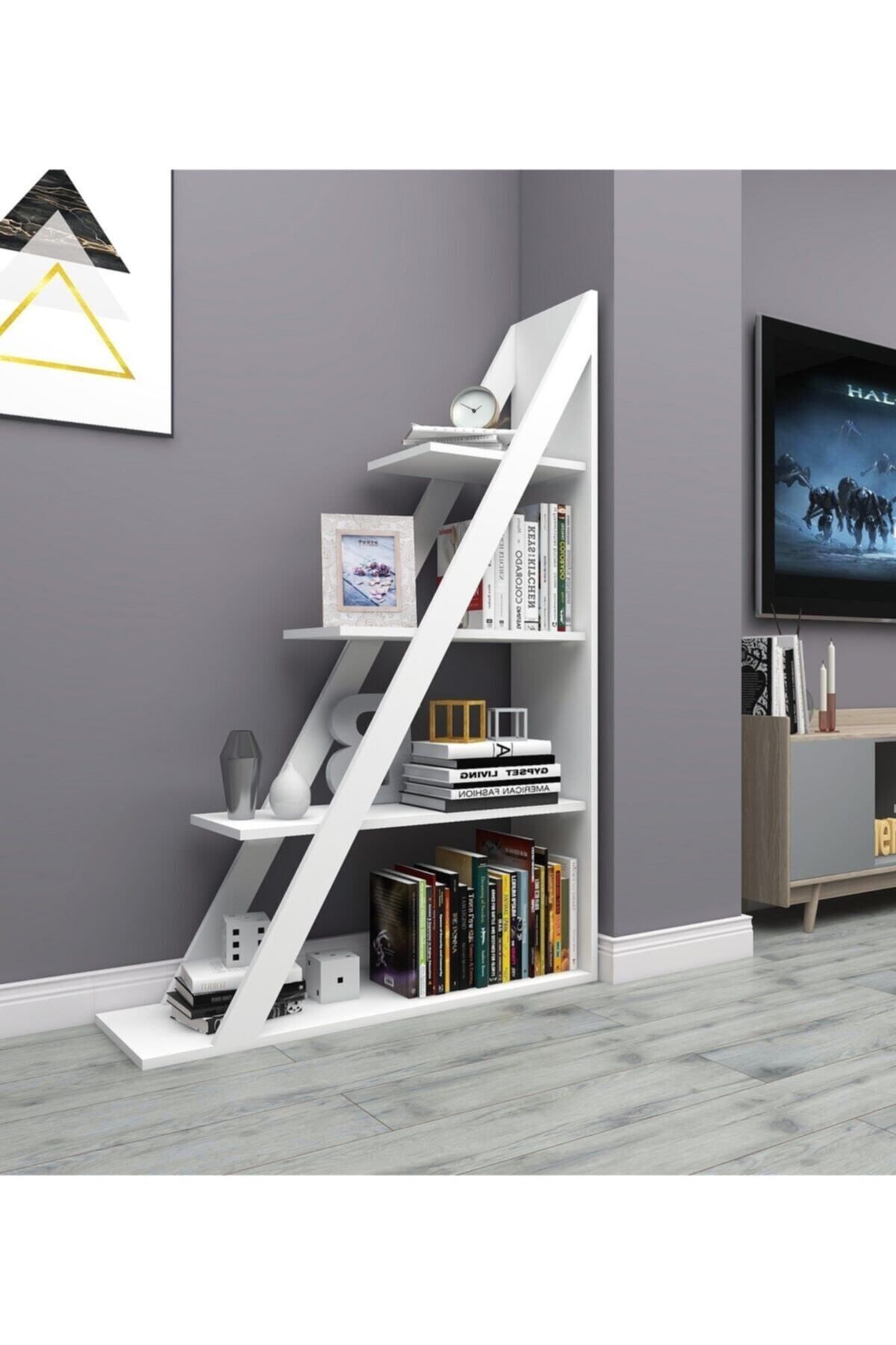 Arven 4 Raflı Modern Kitaplık, Beyaz- Arven