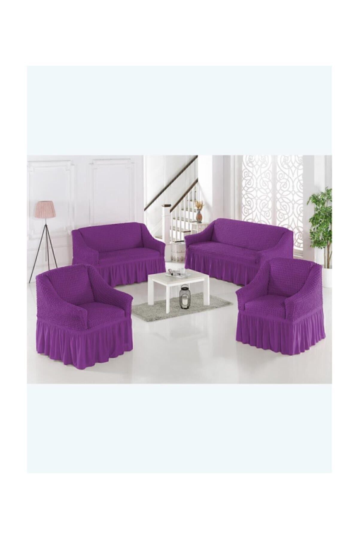 روکش مبل سفید پنبه 3 2 1 پوشش صندلی بنفش Karna Home