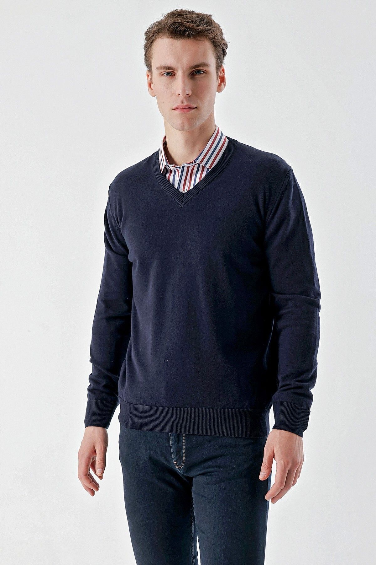 پلیور آبی مردانه NAVY V NECK FIT CUT Morven