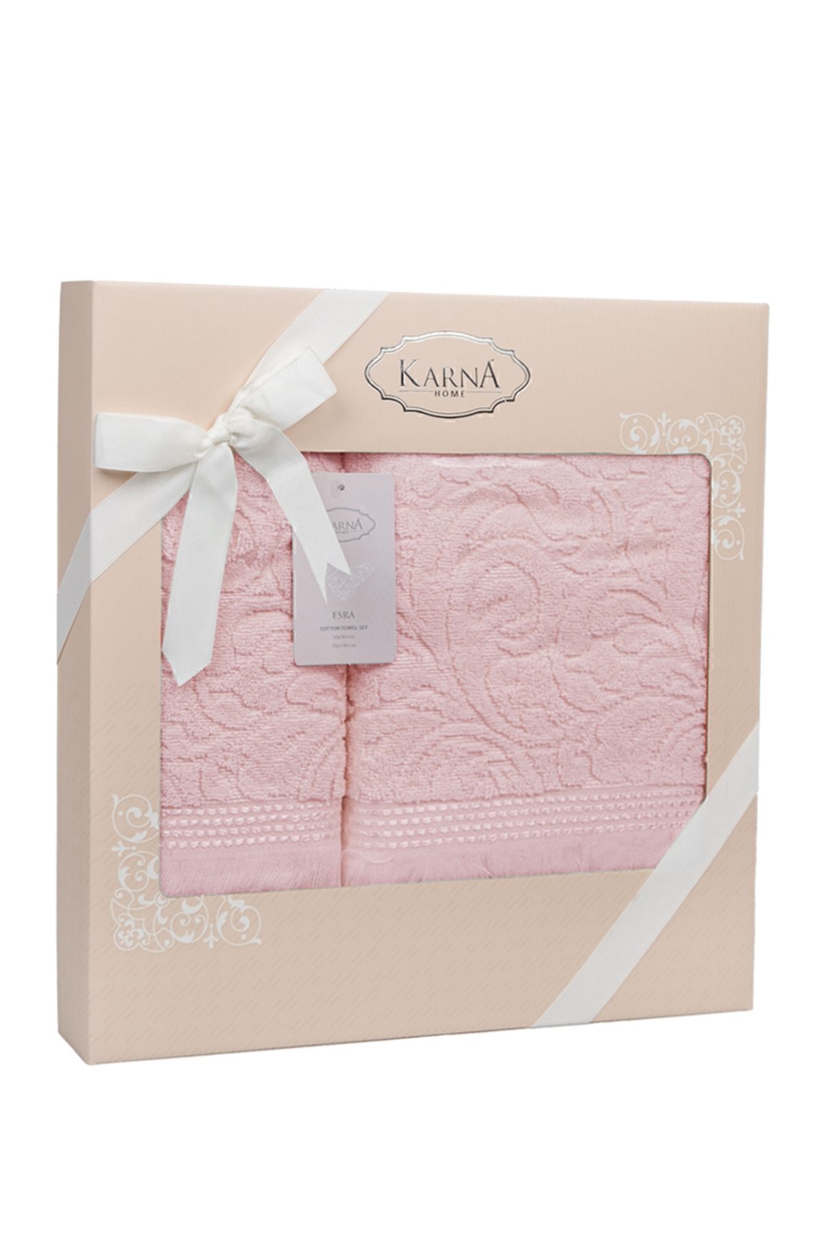 حوله سفید ESRA 2 قطعه ژاکارد ماهی قزل آلا Karna Home