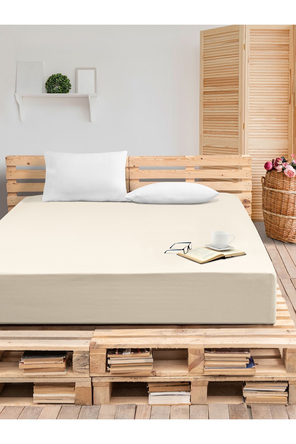 ست ملحفه دو نفره نود Ranforce Double Wheets Cream 160x200 سانتی متر Karna Home