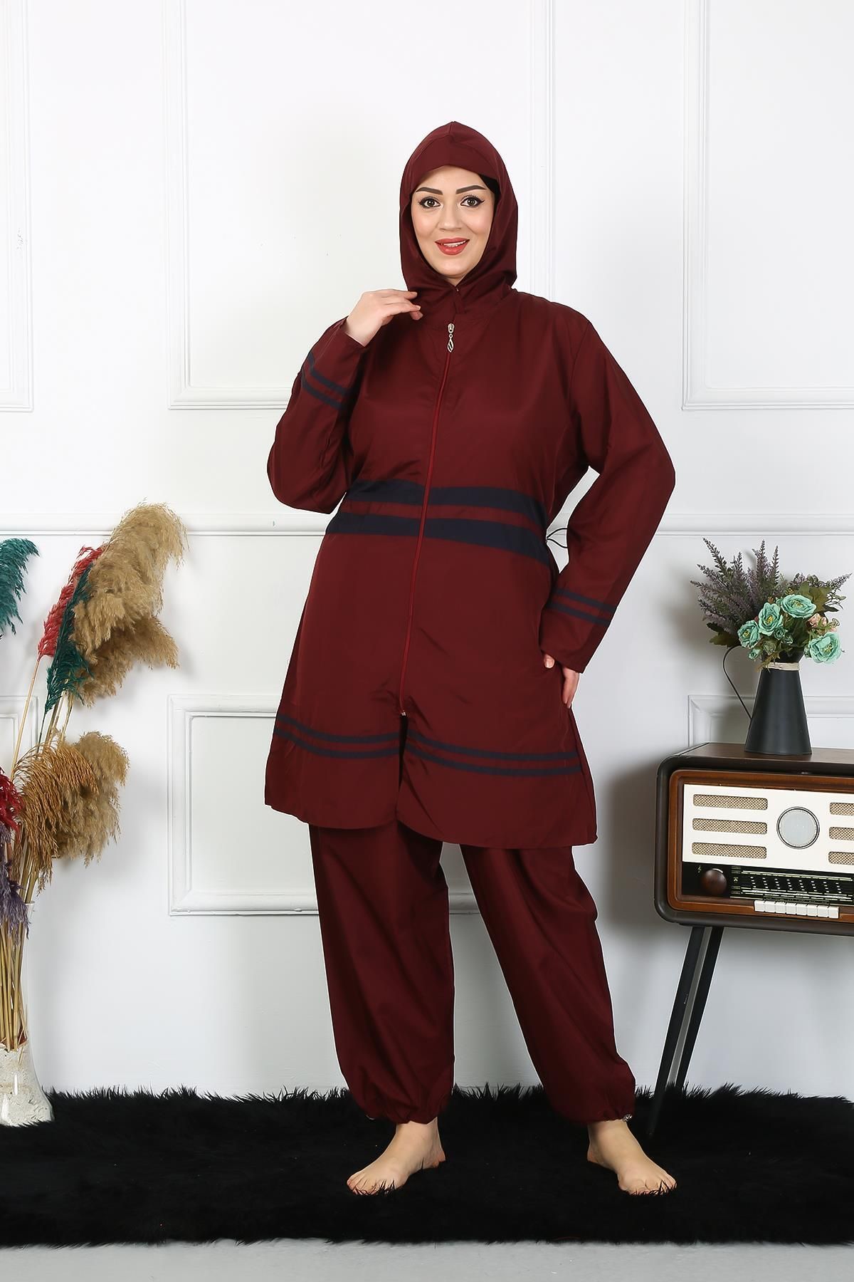Akbeniz-ملابس سباحة حجاب باللون العنابي - مقاس كبير، 7XL-10XL، موديل 55010 7