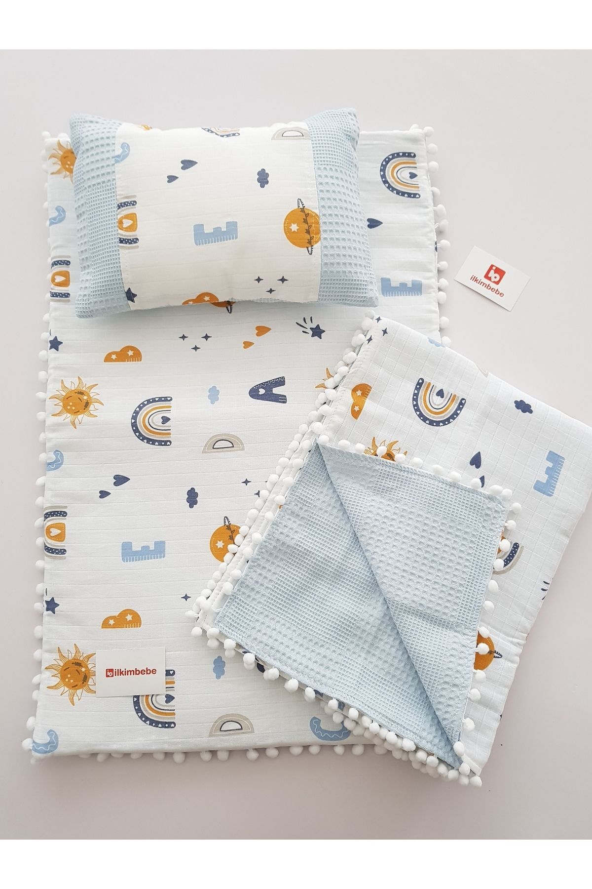 Battaniyeli Bebek Alt Açma Seti, Minderi , Müslin, Bebek Yastığı, Yenidoğan, Beşik , Bebek Ürünleri