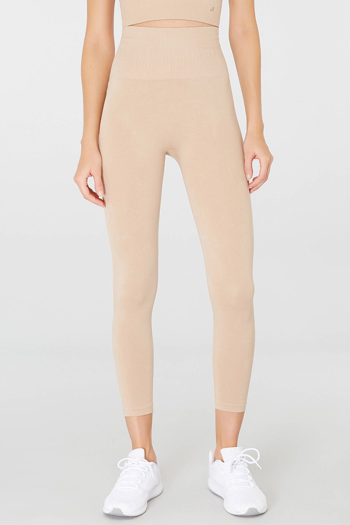 Jerf-Luz Belt Rip Detaillierte, straffende Leggings mit hoher Taille, Beige 3