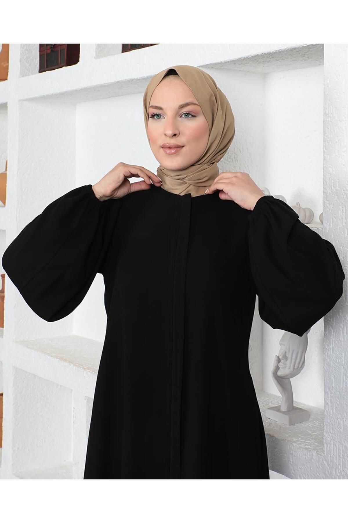 Black Mevlana Abaya With Zip Front - Modest Full Length Dress Long Sleeves