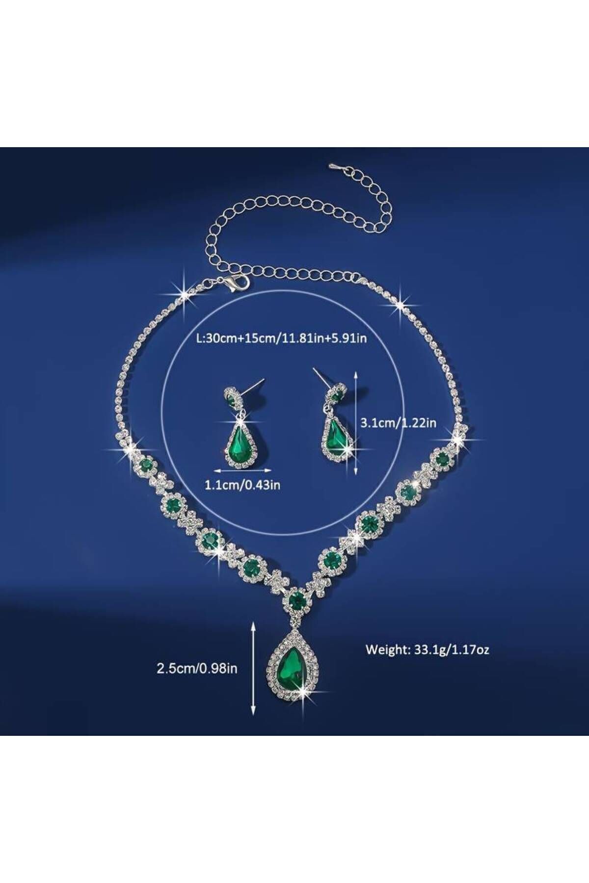 Yeşil Kristal Taşlı Kolye Ve Küpe Seti Özel Günler Seti Düğün Seti Nişan Abiye Seti Gelin Takısı