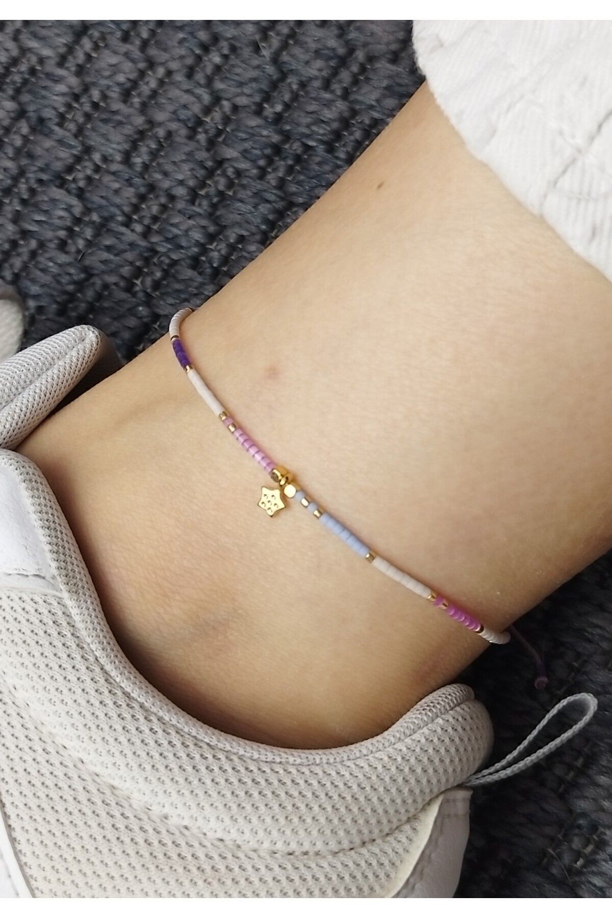 Miyuki Single Row Array Minimal Star Detailed Purple Anklet