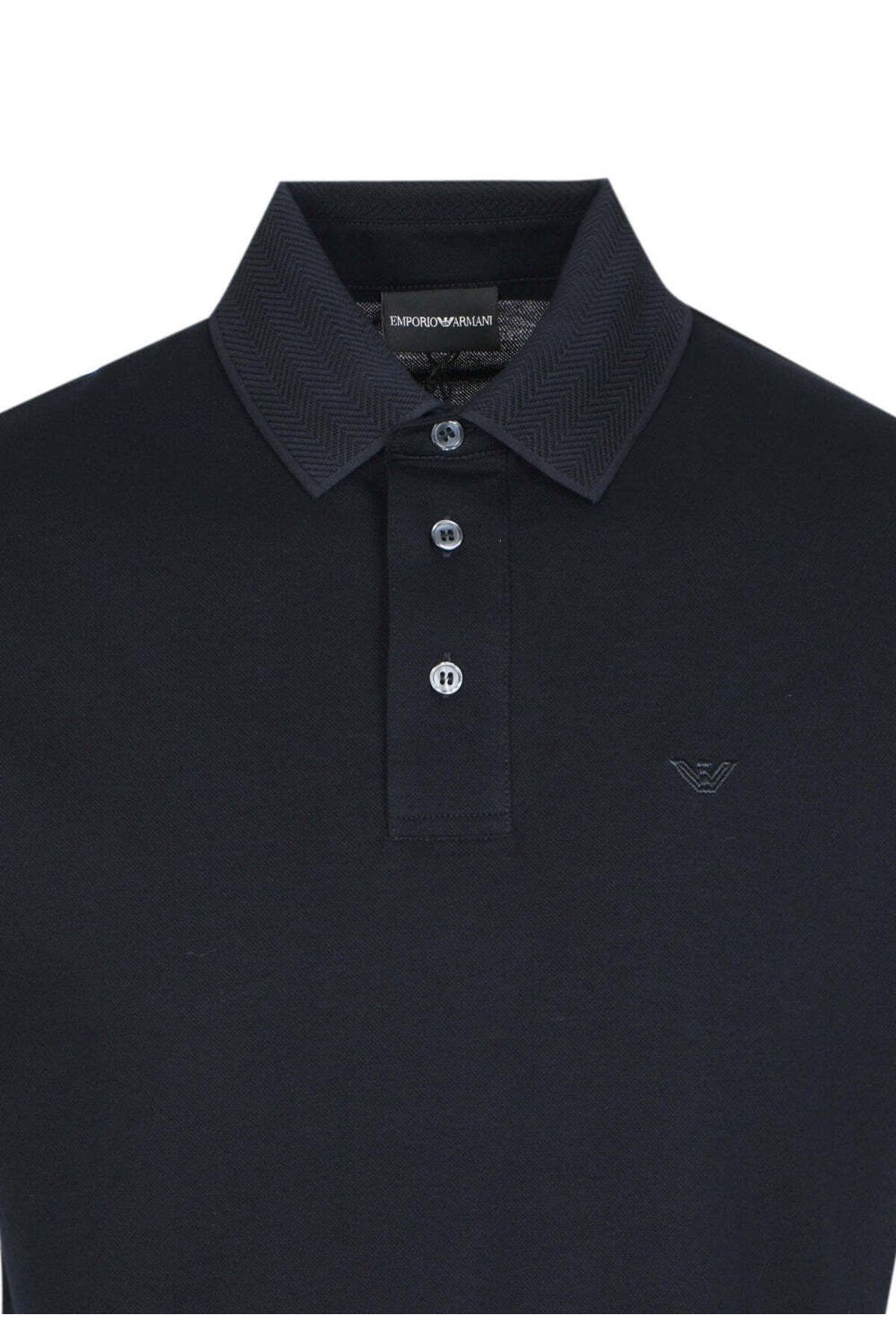 Emporio Armani Erkek Dokuma Kuma Marka Logolu Mavi Polo Yaka T Shirt 3D1FF2 1JTKZ 0920