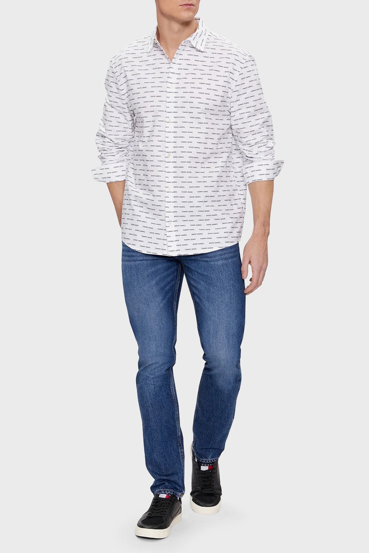 پیراهن / بلوز دکمه دار سفید مردانه مناسب پنبه DM0DM18337 YBR Tommy Jeans