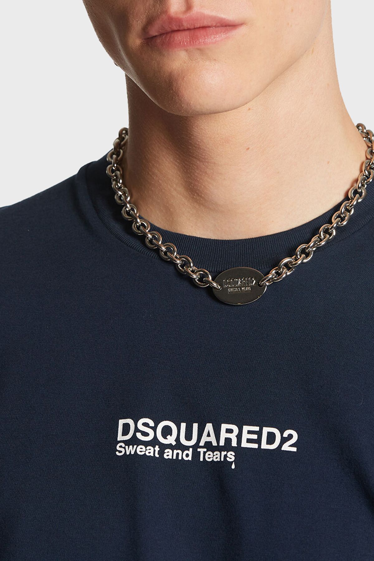 تی شرت آبی مردانه دوچرخه پنبه با آرم یقه 478 DSquared2