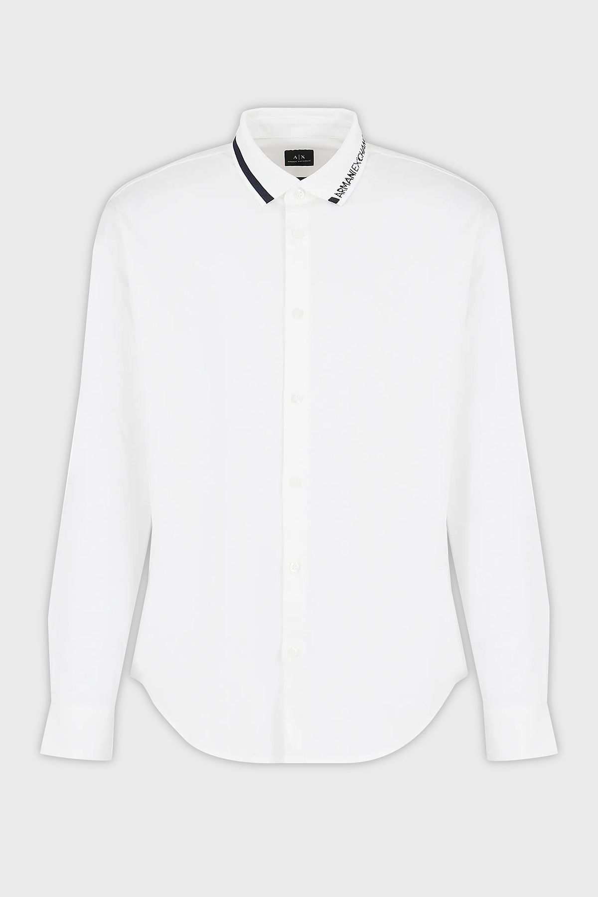 پیراهن / بلوز دکمه دار سفید مردانه پنبه معمولی مناسب 3DZCL6 ZN10Z 1116 Armani Exchange