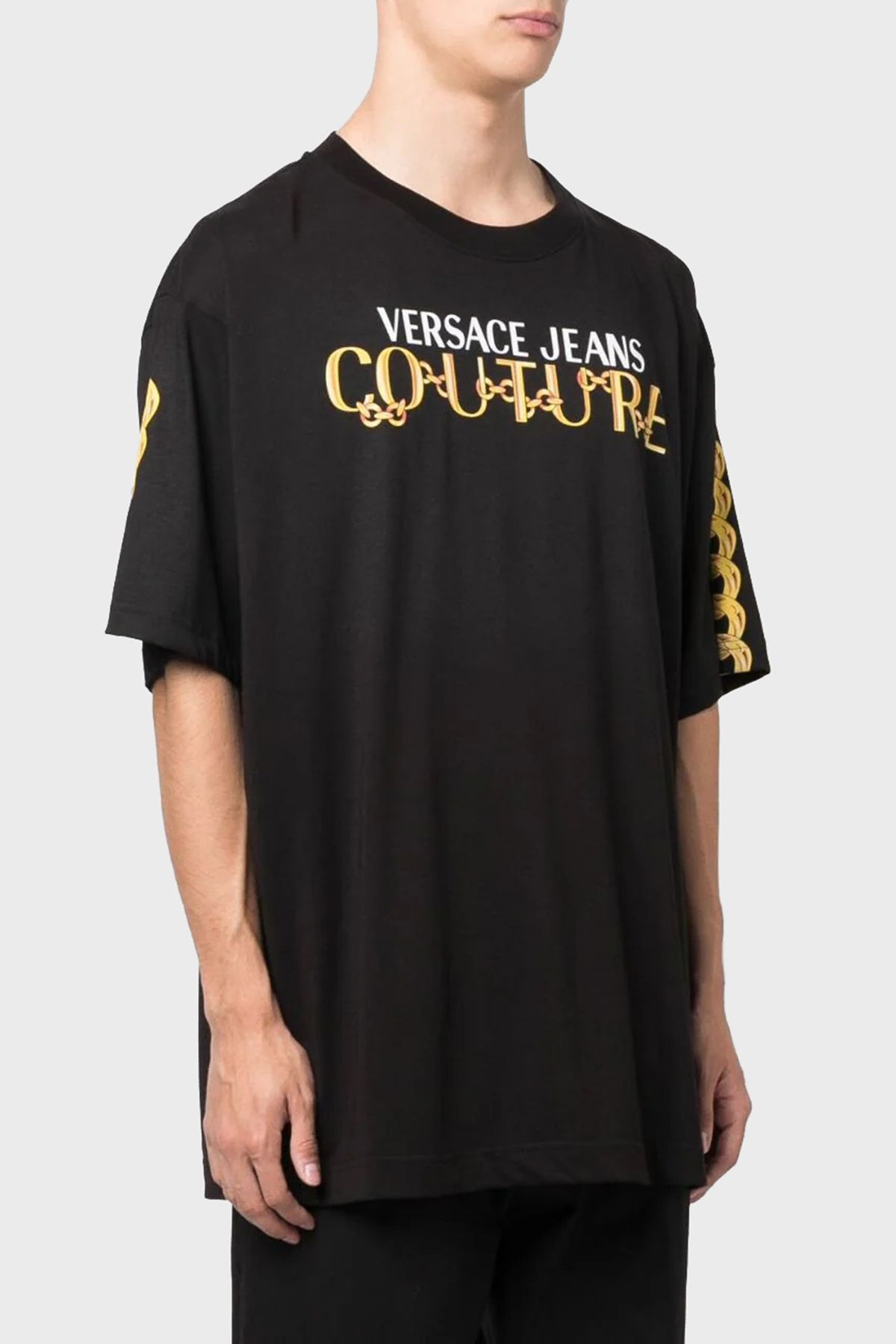 تی شرت پنبه ای بزرگ مردانه تی شرت 75GAHF01 CJ00F G89 VERSACE JEANS COUTURE