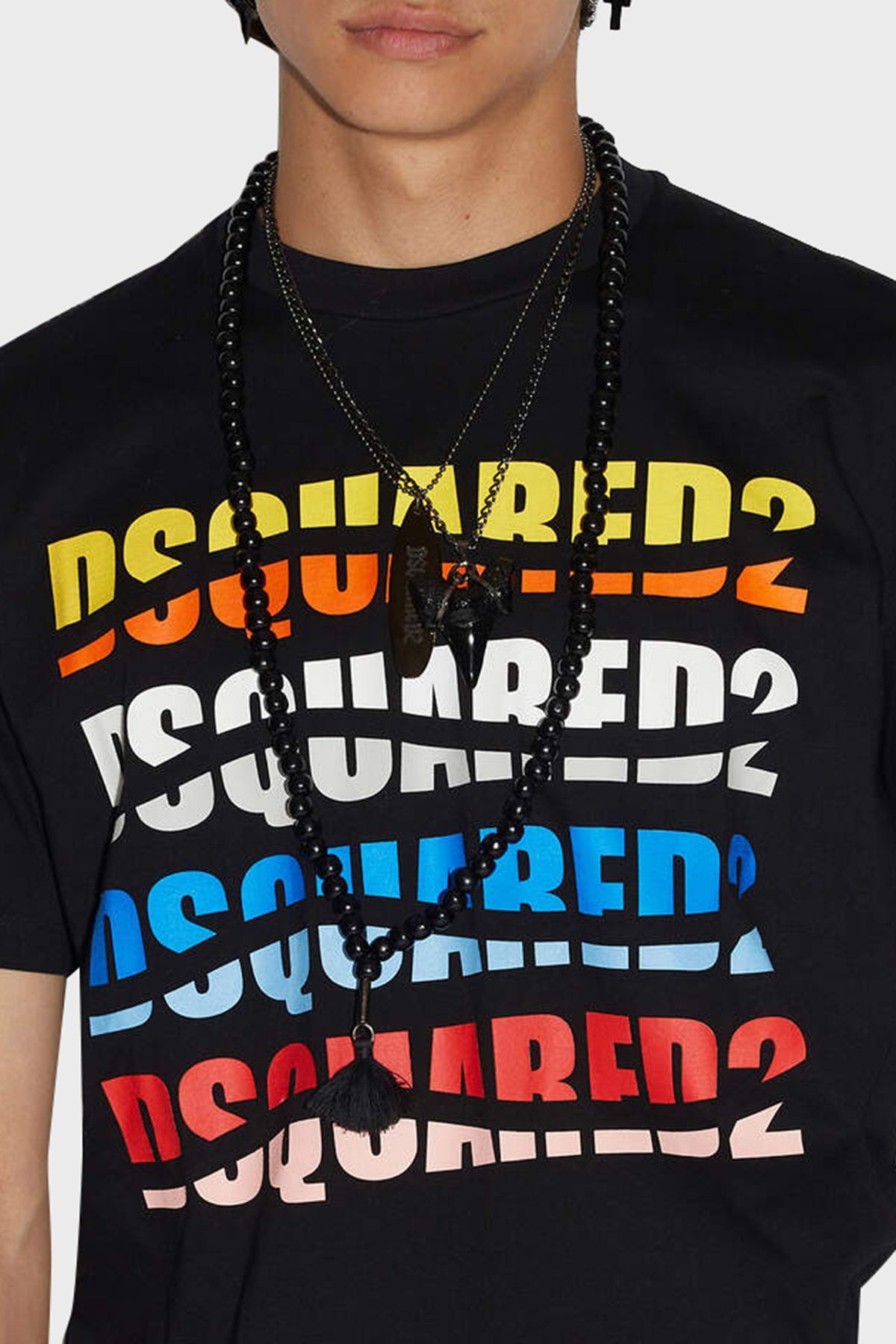 تی شرت مشکی مردانه 100 ٪ یقه دوچرخه پنبه به طور منظم توری T 900 DSquared2
