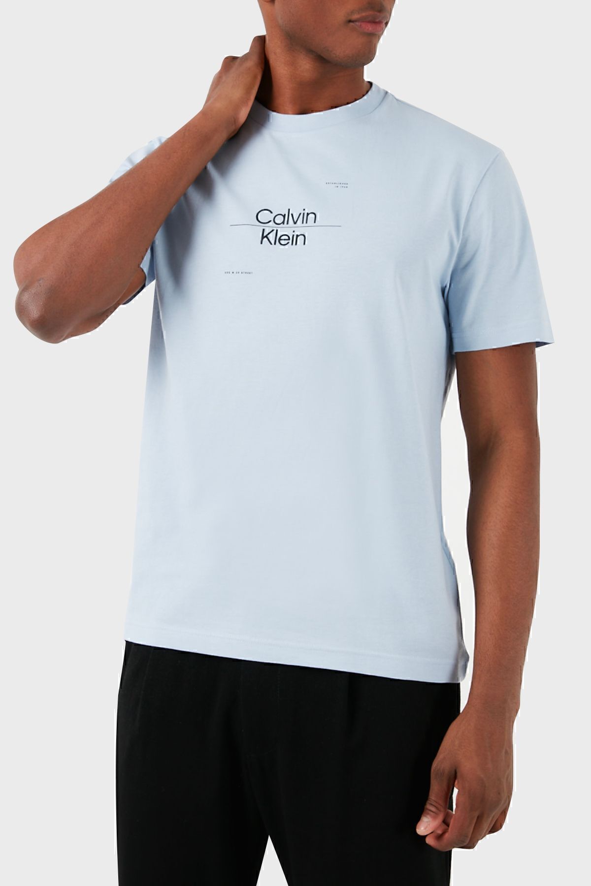 تی شرت آبی مردانه پنبه معمولی مناسب دوچرخه Yaka Tring Calvin Klein