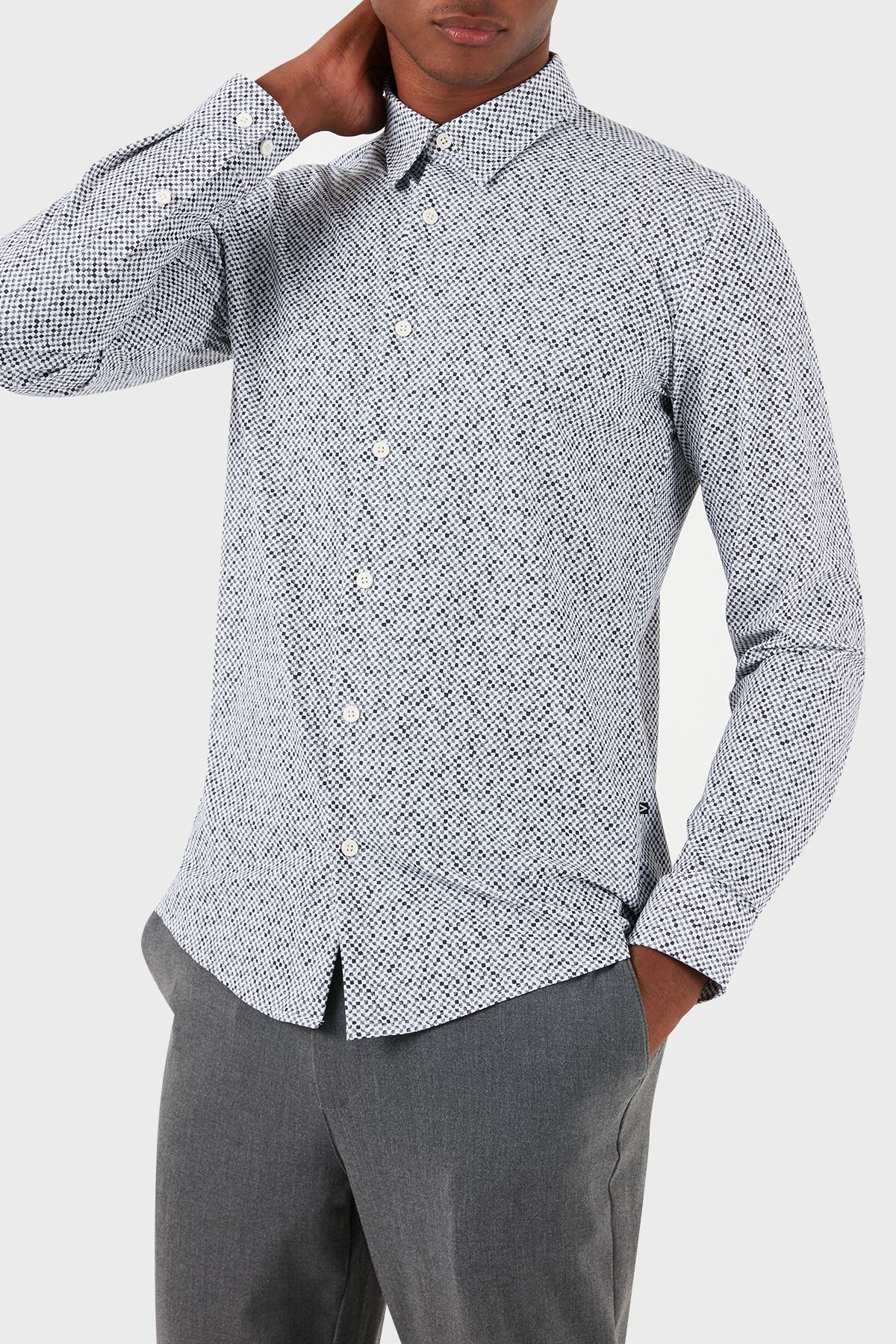 پیراهن / بلوز دکمه دار خاکستری مردانه STRECH SLIM FIT 033 BOSS