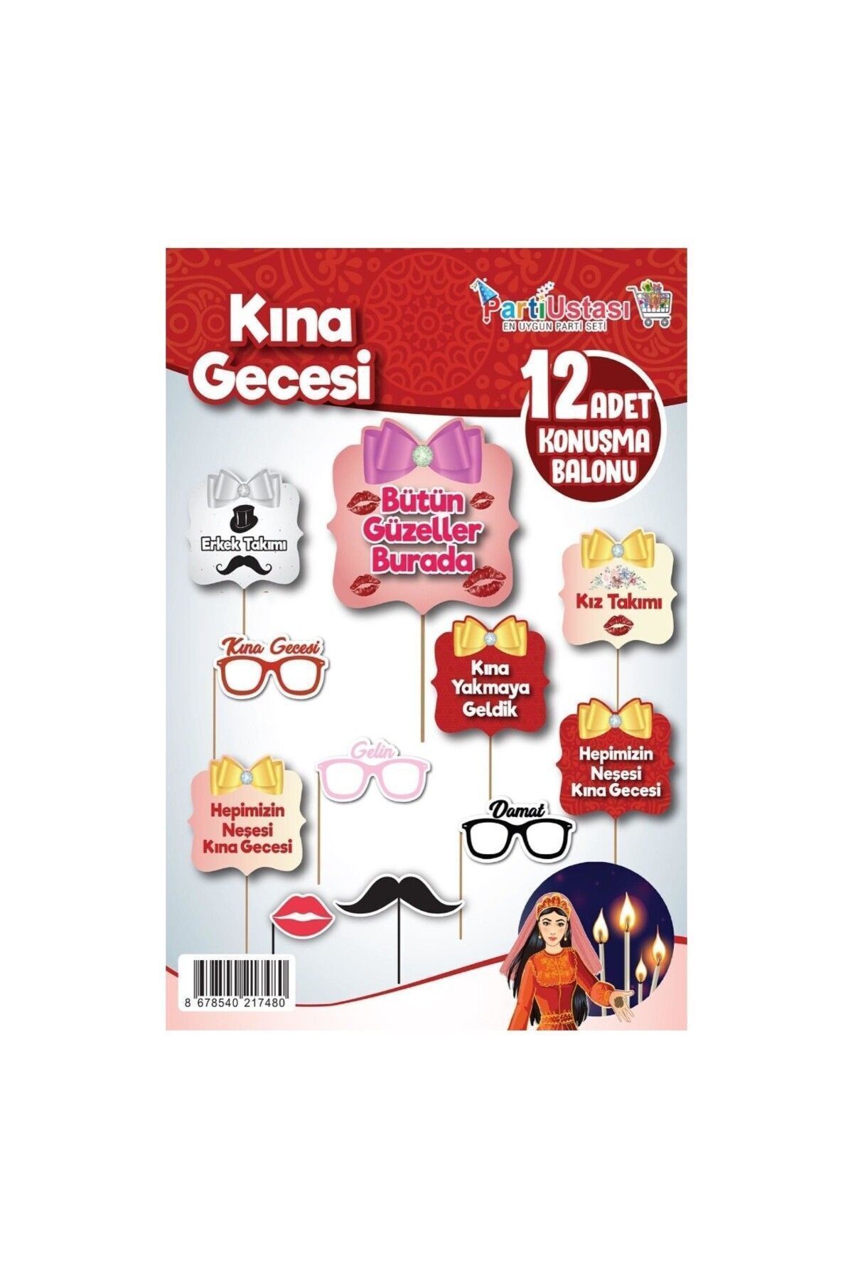 Parti Ustası Alya-butık Konuşma Balonu Set 12' Li Kına Gecesi