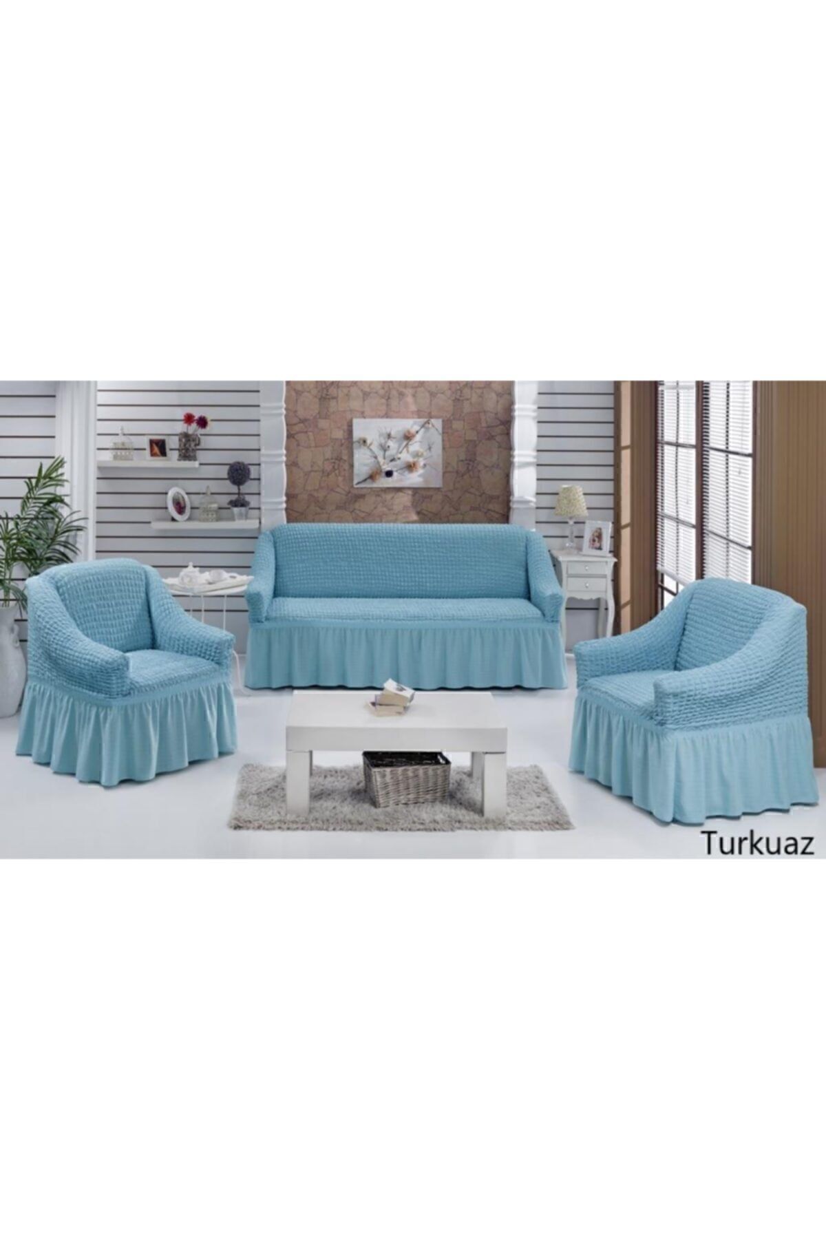 روکش مبل آبی 3 1 پوشش صندلی پنبه ای فیروزه Karna Home