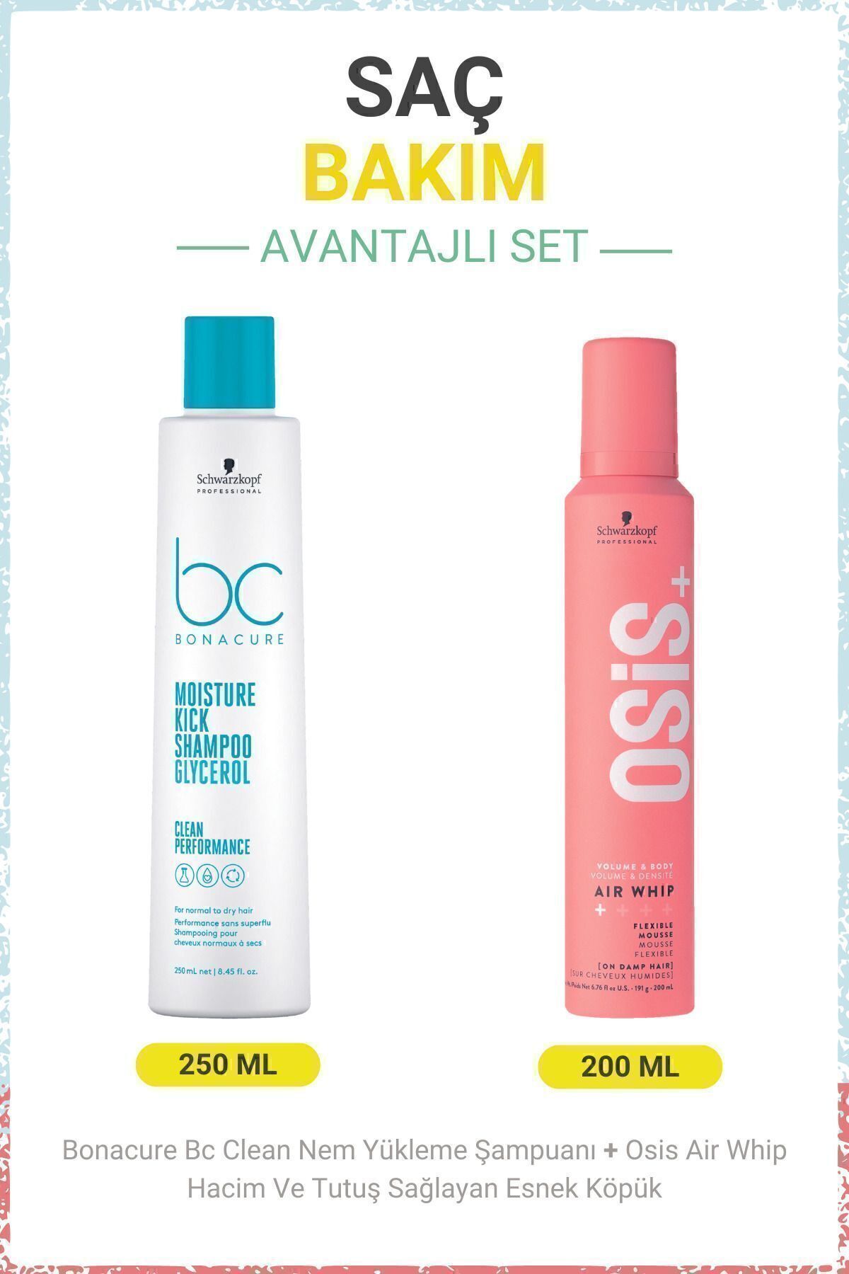 شامپو 250 میلی لیتری Bc Clean Moisture Recharge + Air Whip Volume and Hold Flexible Foam 200ml Bonacure
