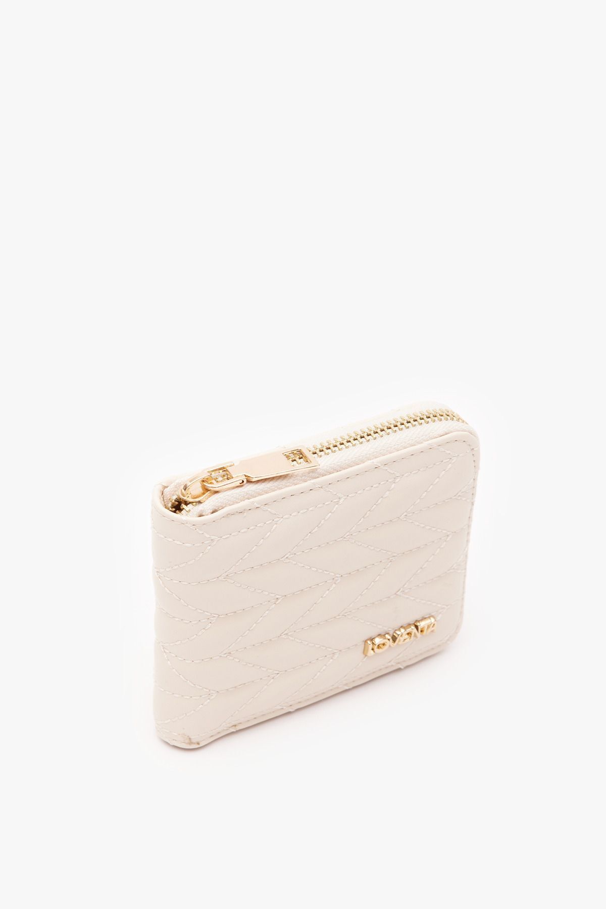 Embroidery Patterned Zippered Cream Women Wallet Waistband
