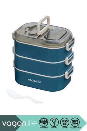 Vagonlife Bento 1450ml Lunchbox Yeni Koleksiyon Üç Katlı 5 Bölmeli Çelik Sefe...